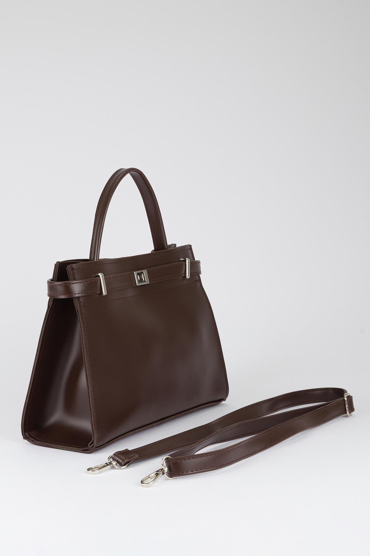 Kilit Detaylı Basic Çanta Kahve