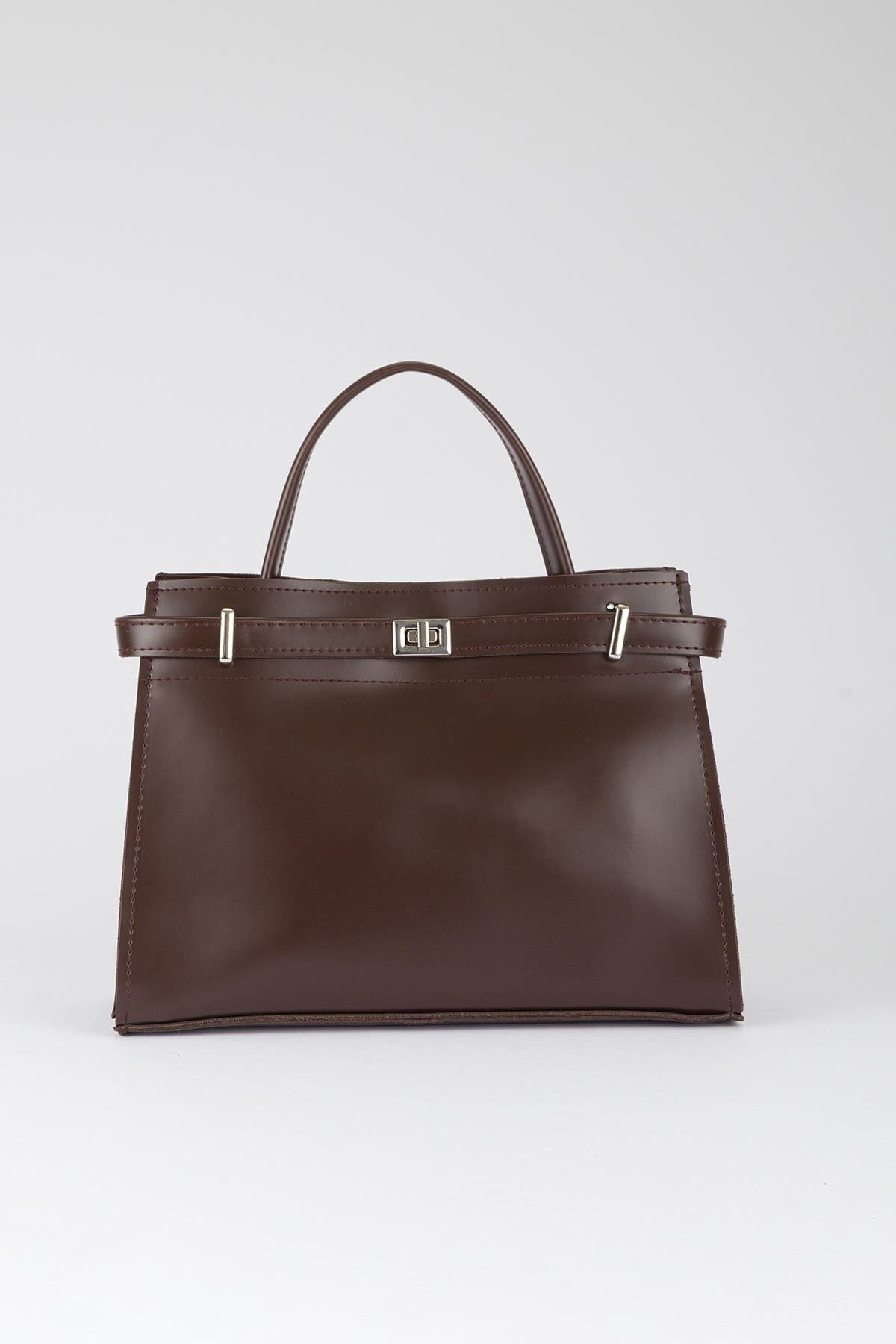 Kilit Detaylı Basic Çanta Kahve