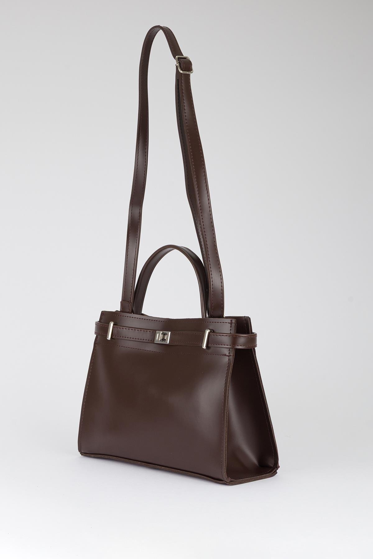 Kilit Detaylı Basic Çanta Kahve