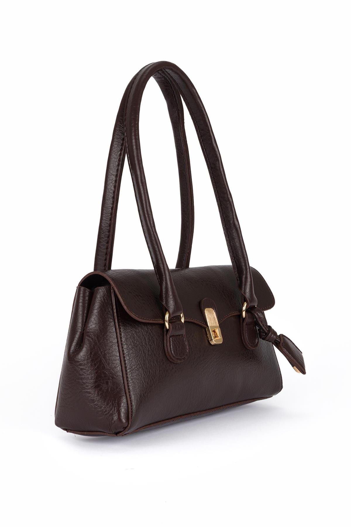 Kilitli Omuz Çantası Kahve