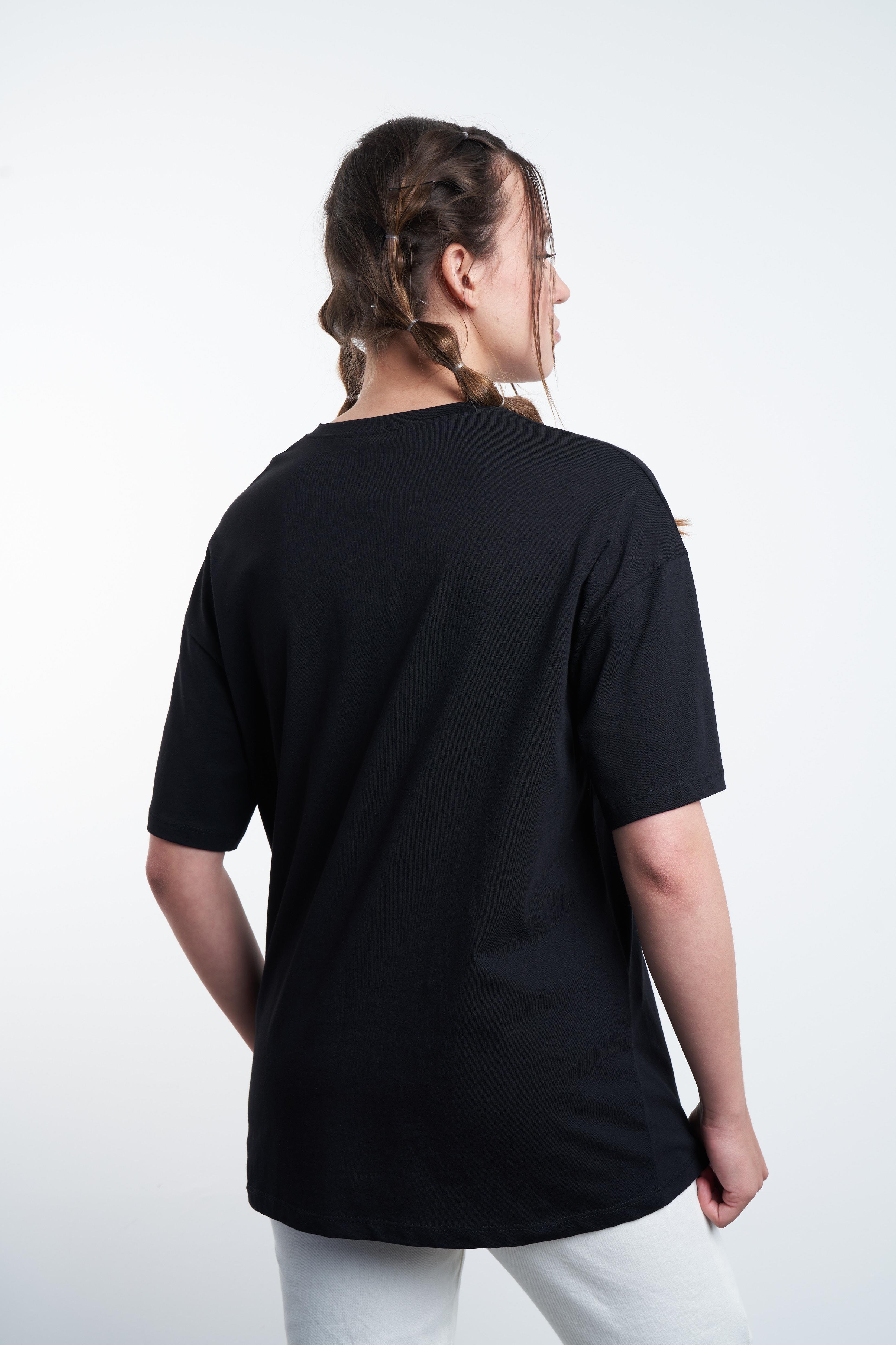 Konum Nakış Baskılı T-shirt Siyah