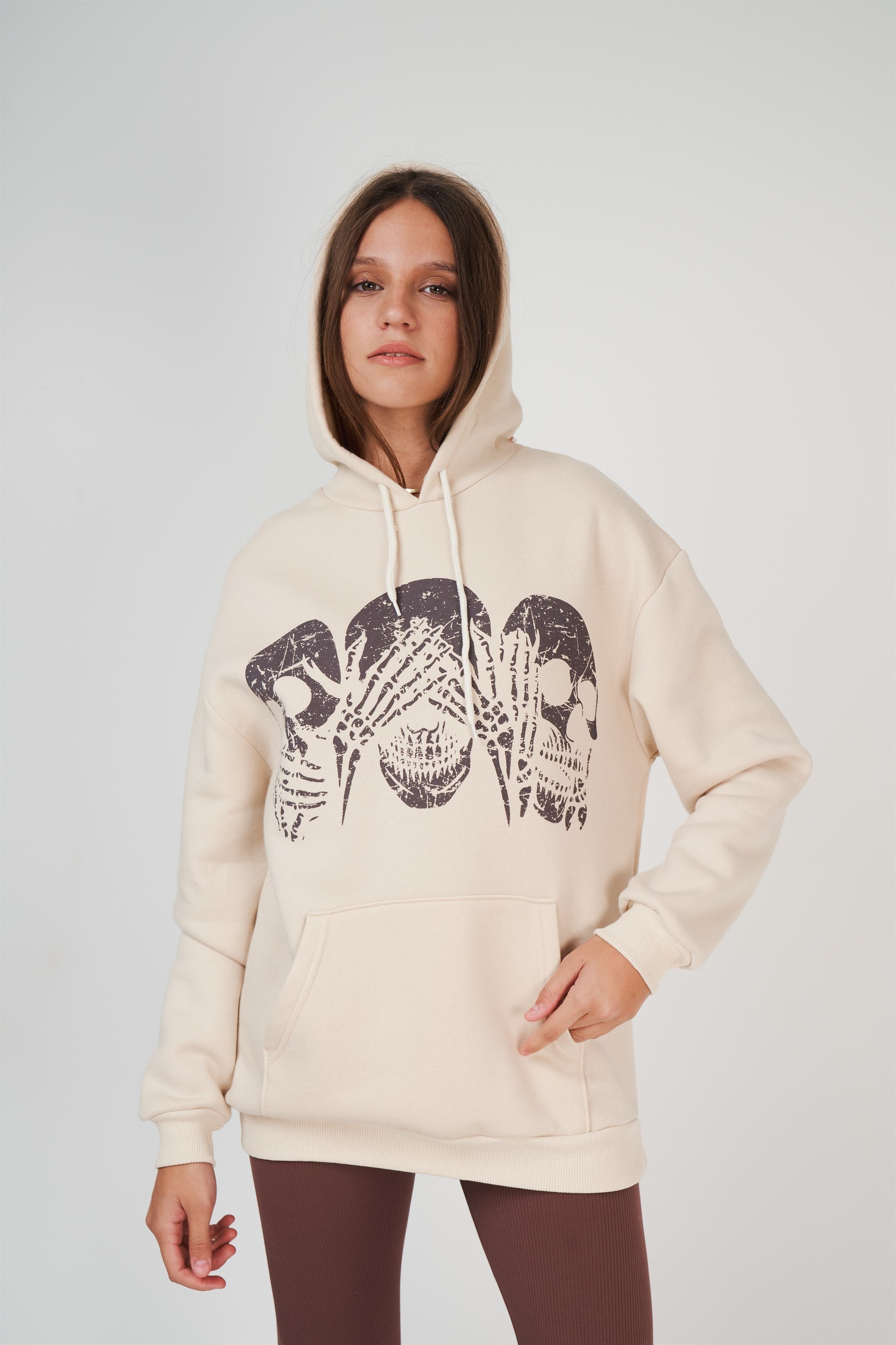 Kuru Kafa Baskılı Oversize Sweatshirt