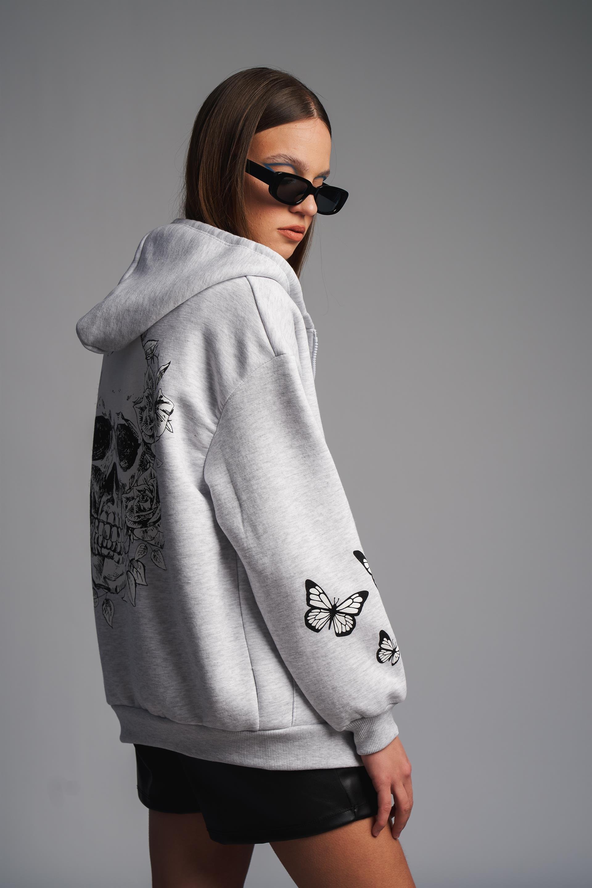 Kuru Kafa Baskılı Sweatshirt Ceket