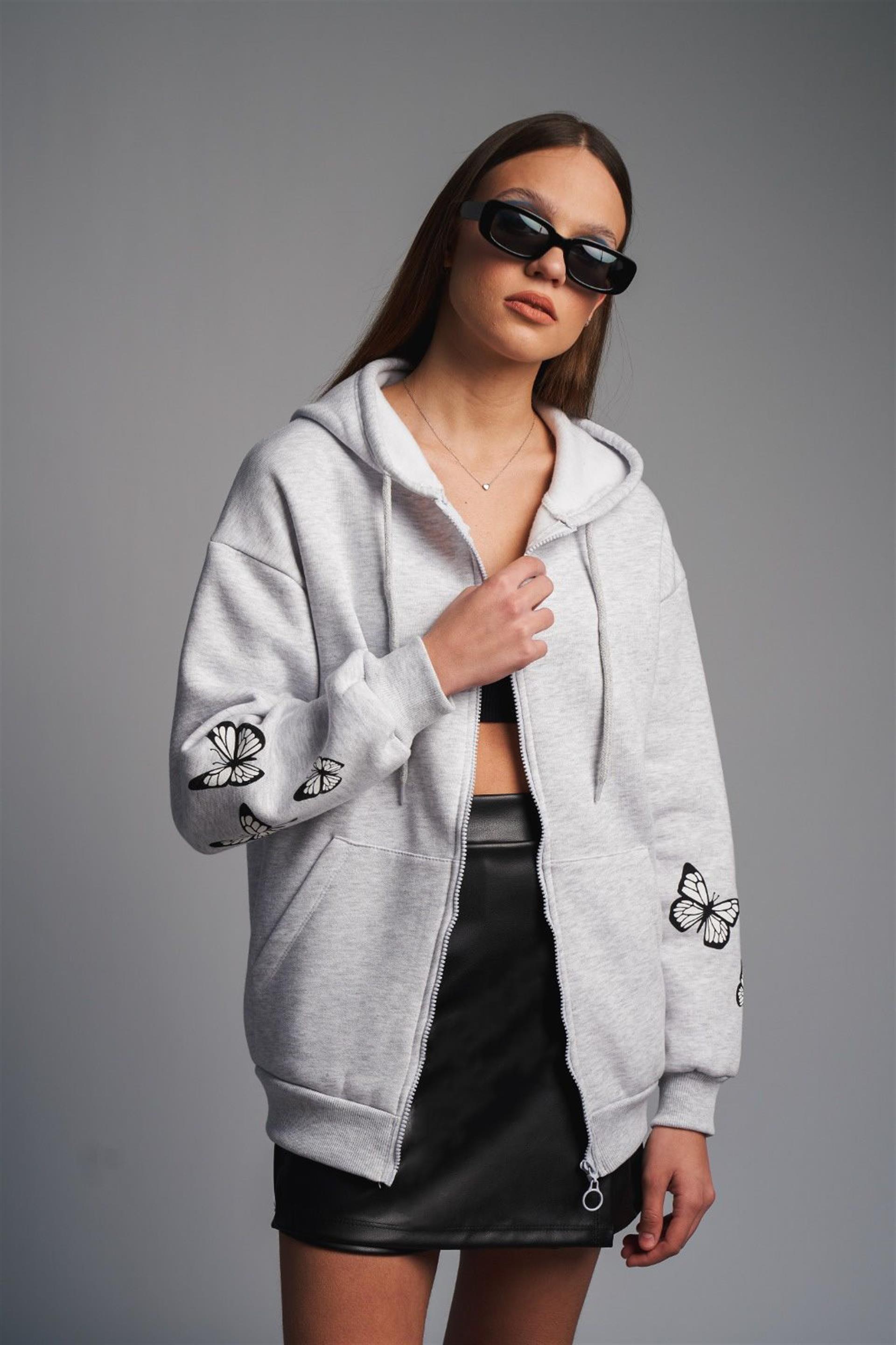 Kuru Kafa Baskılı Sweatshirt Ceket