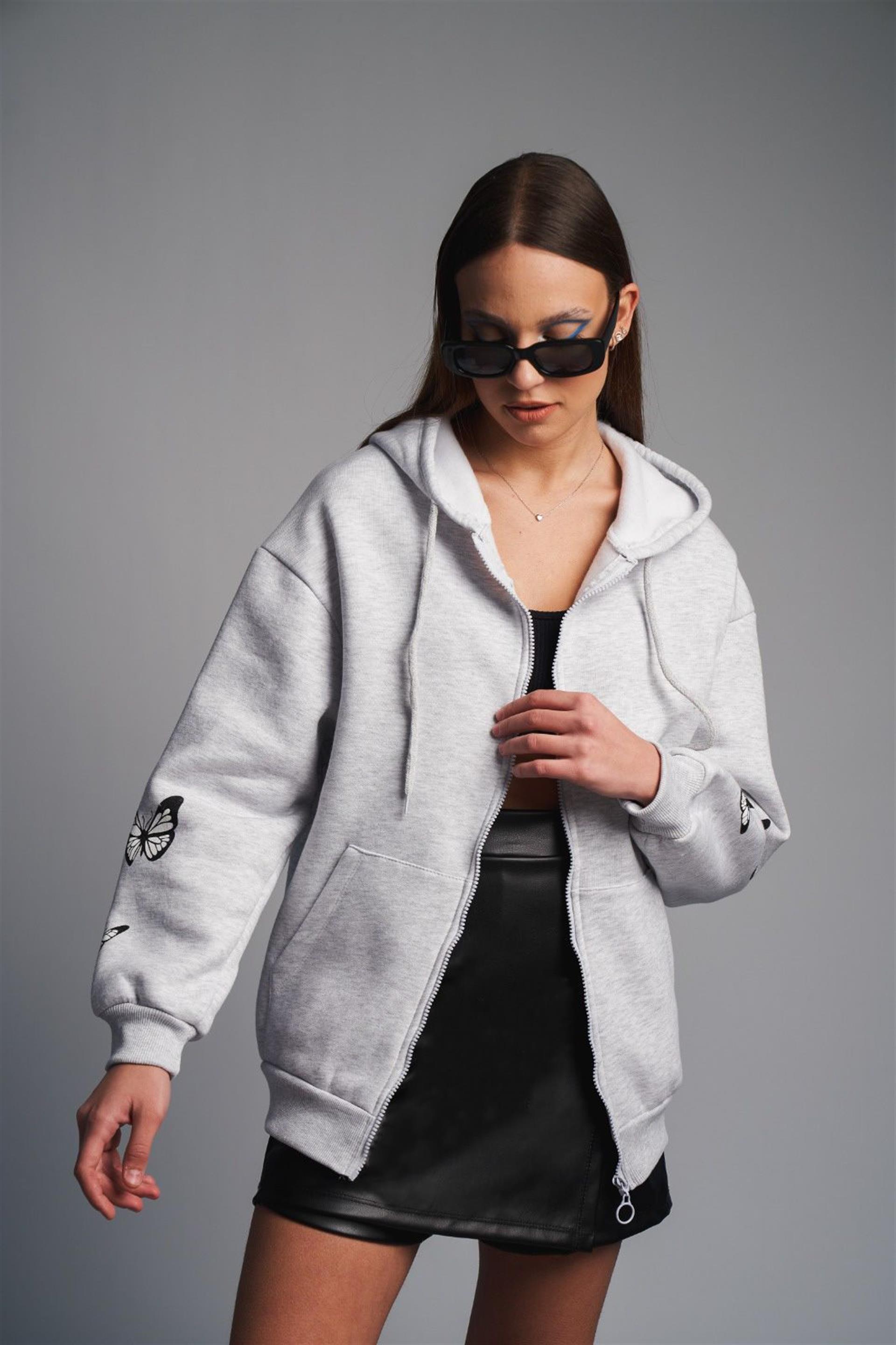 Kuru Kafa Baskılı Sweatshirt Ceket