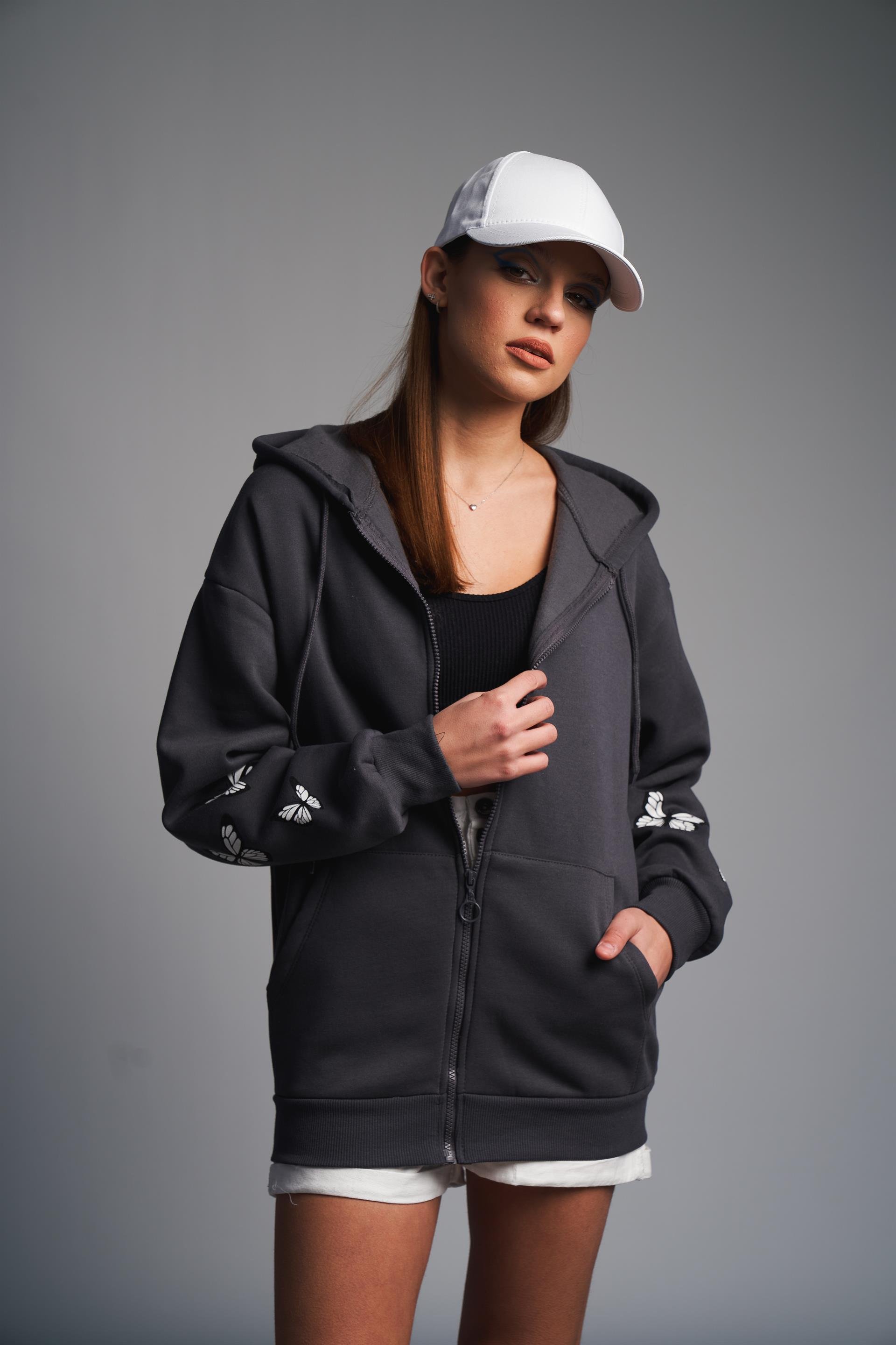 Kuru Kafa Baskılı Sweatshirt Ceket