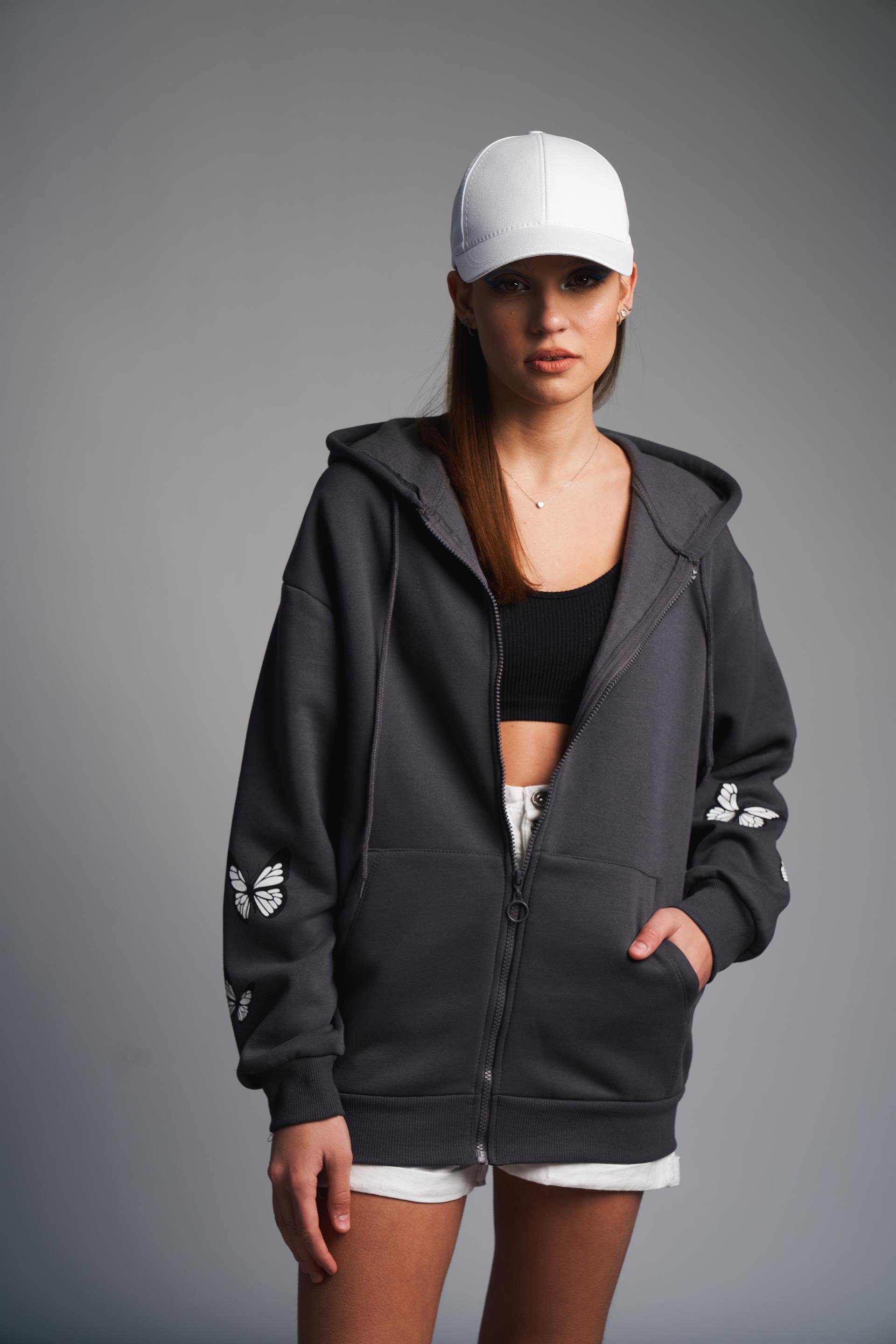 Kuru Kafa Baskılı Sweatshirt Ceket