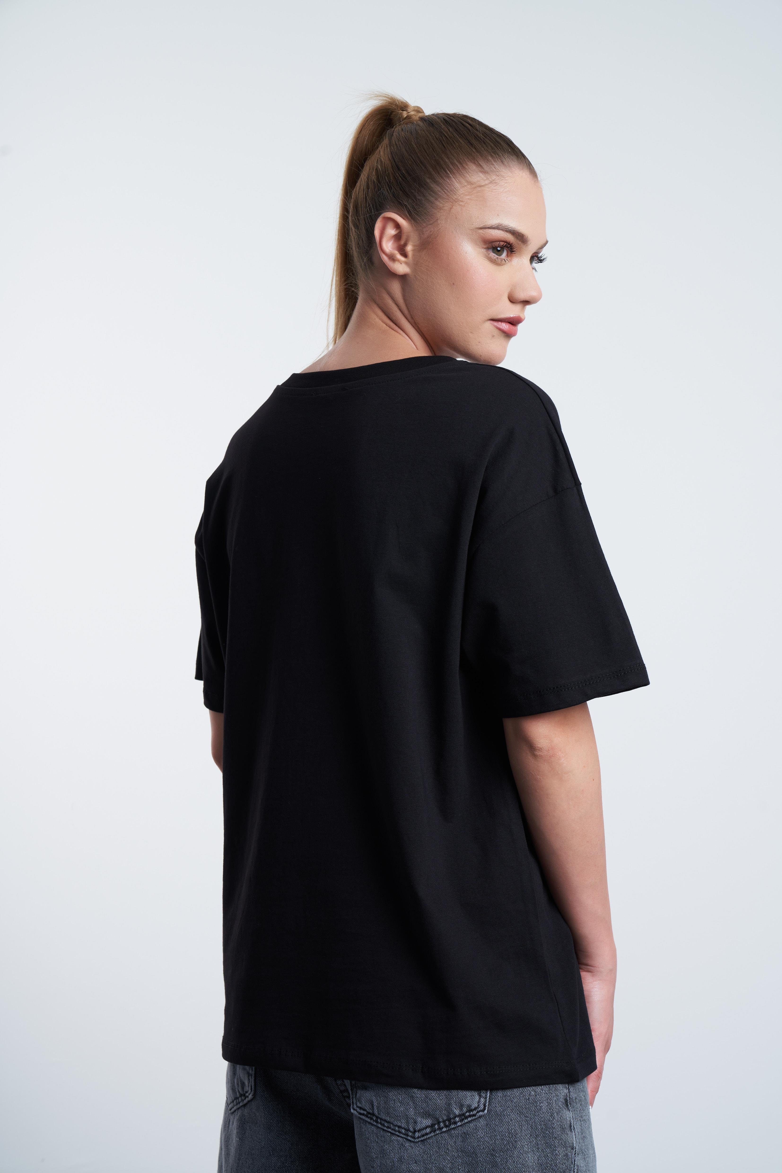 Kuru Kafa Nakış Baskılı T-shirt Siyah