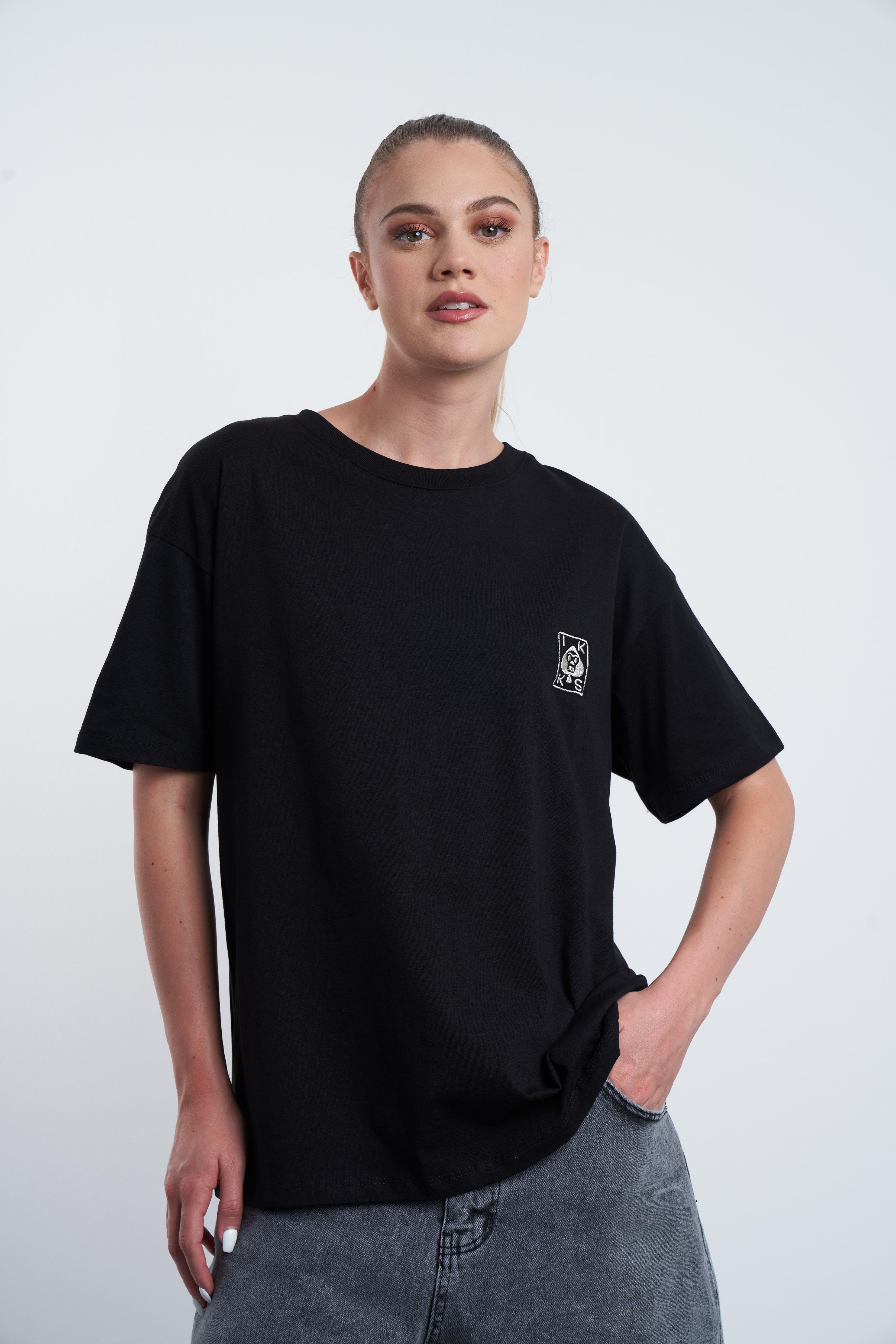 Kuru Kafa Nakış Baskılı T-shirt Siyah