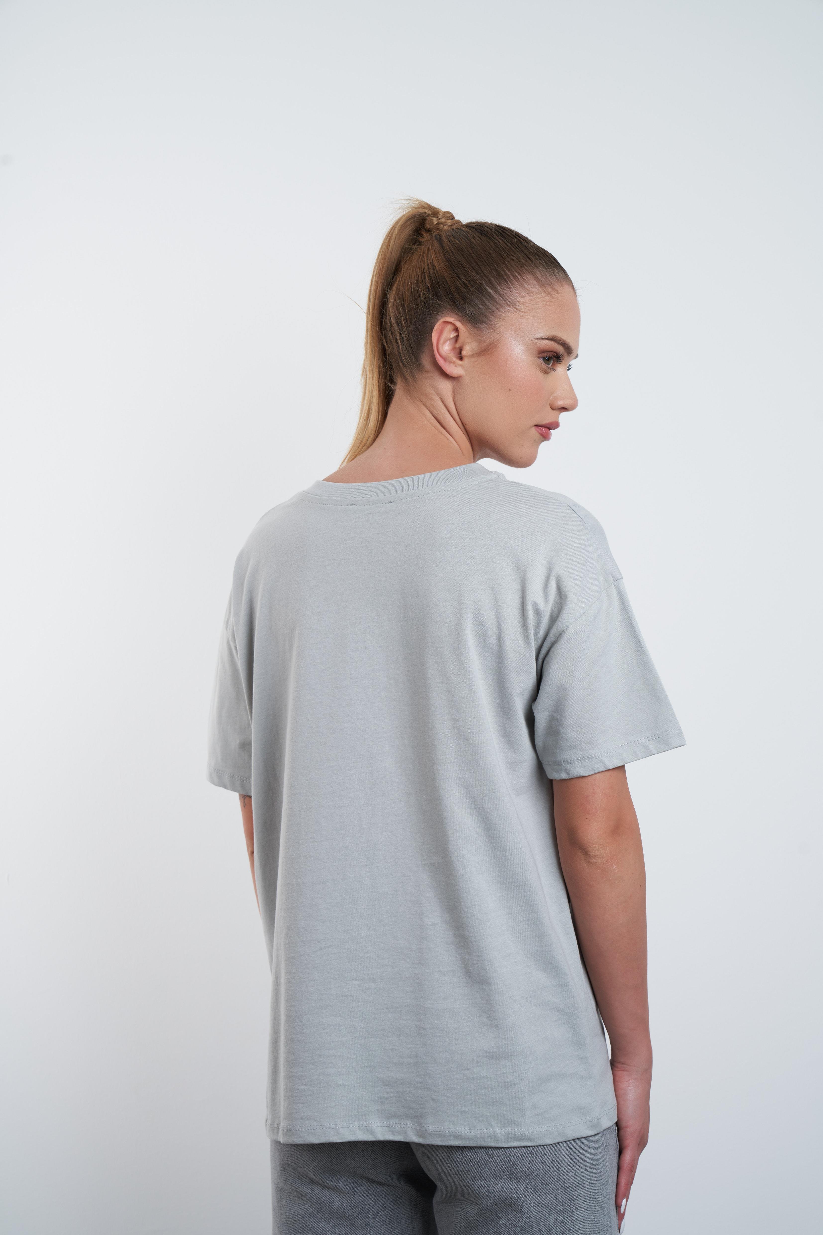 Kuş Nakış Baskılı T-shirt Açık Gri