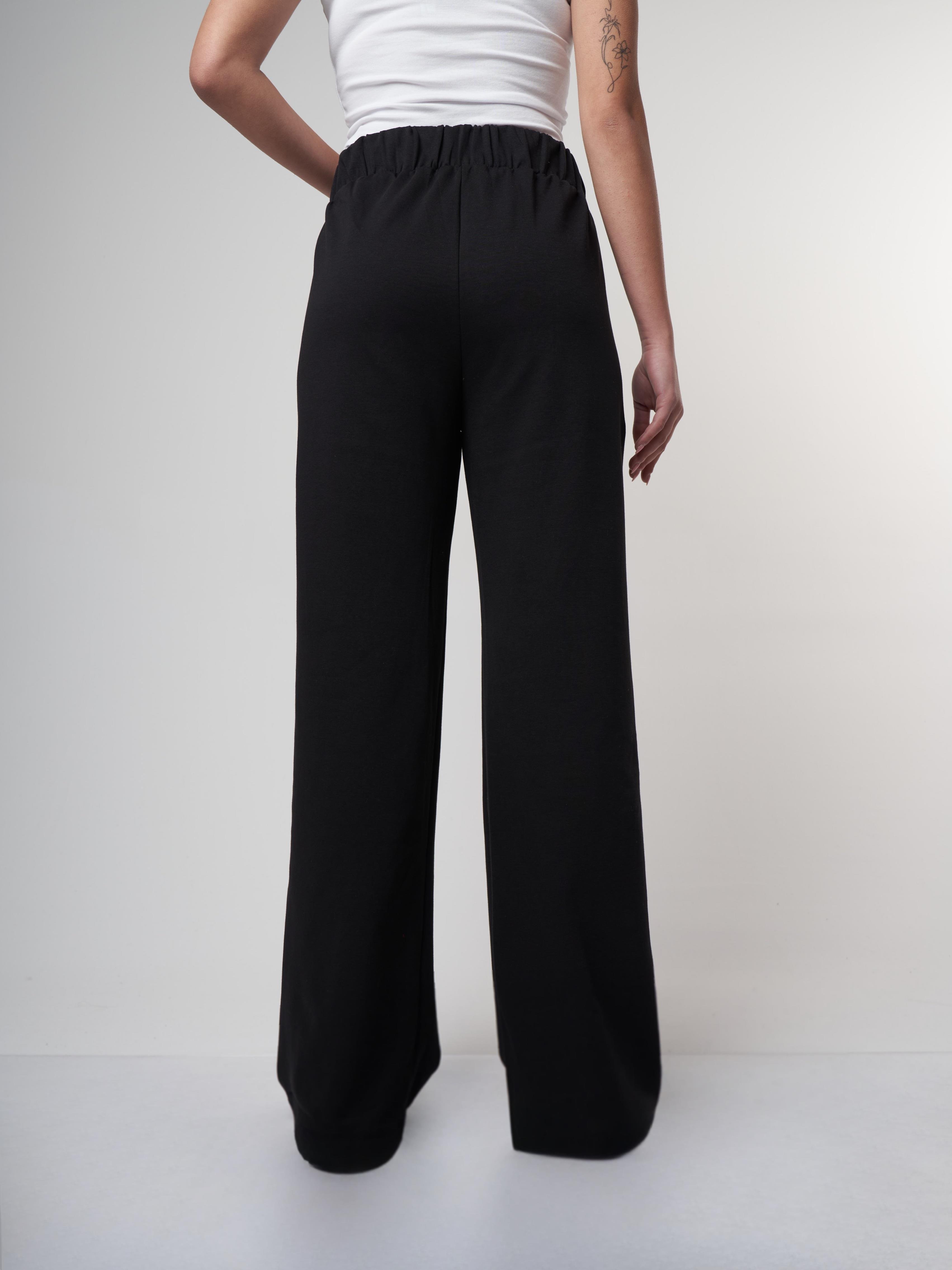 Kuşak Bağlama Bol Paça İnterlok Pantolon Siyah