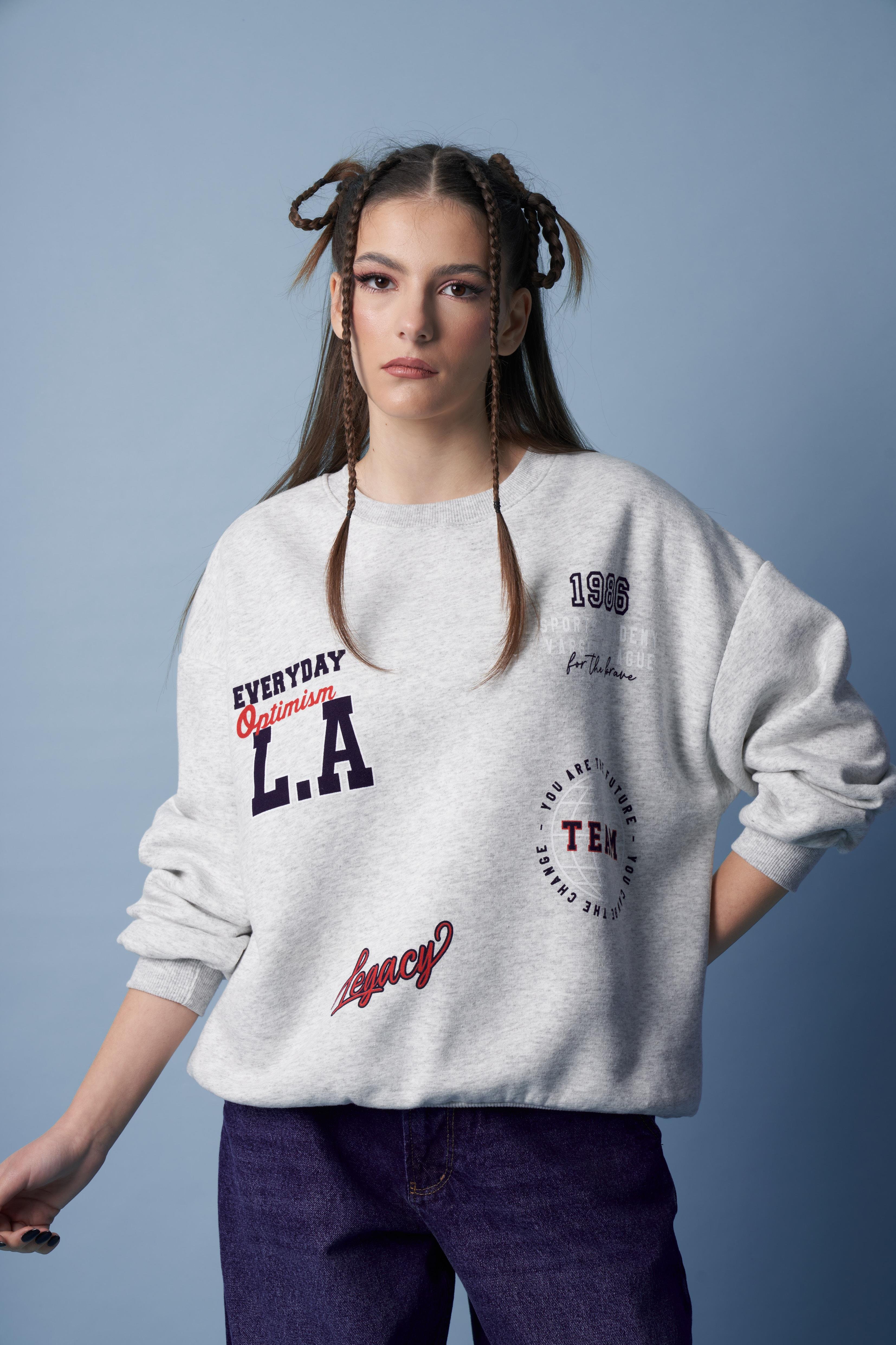 L.A Baskılı Sweatshirt Karmelanj