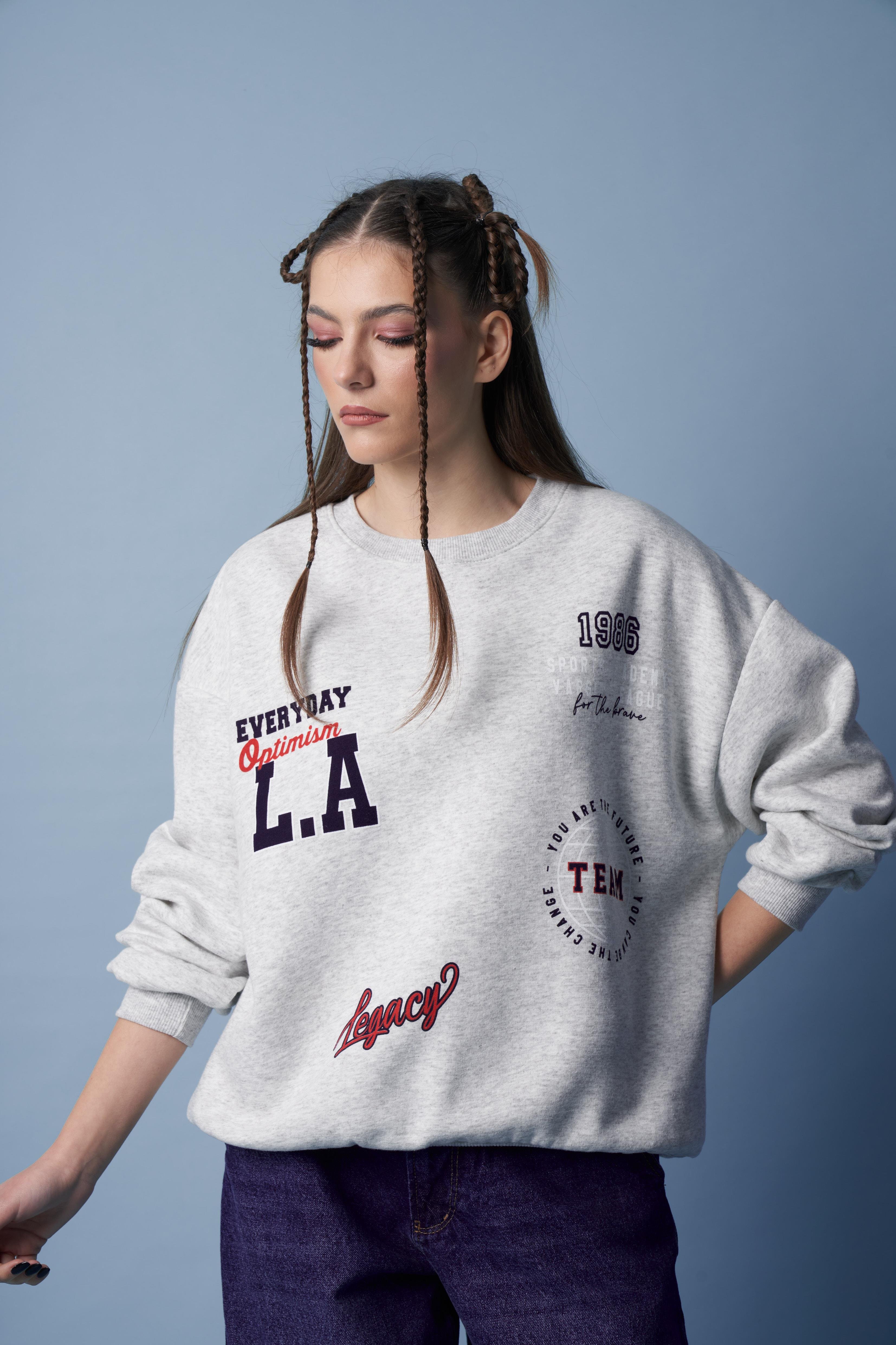 L.A Baskılı Sweatshirt Karmelanj
