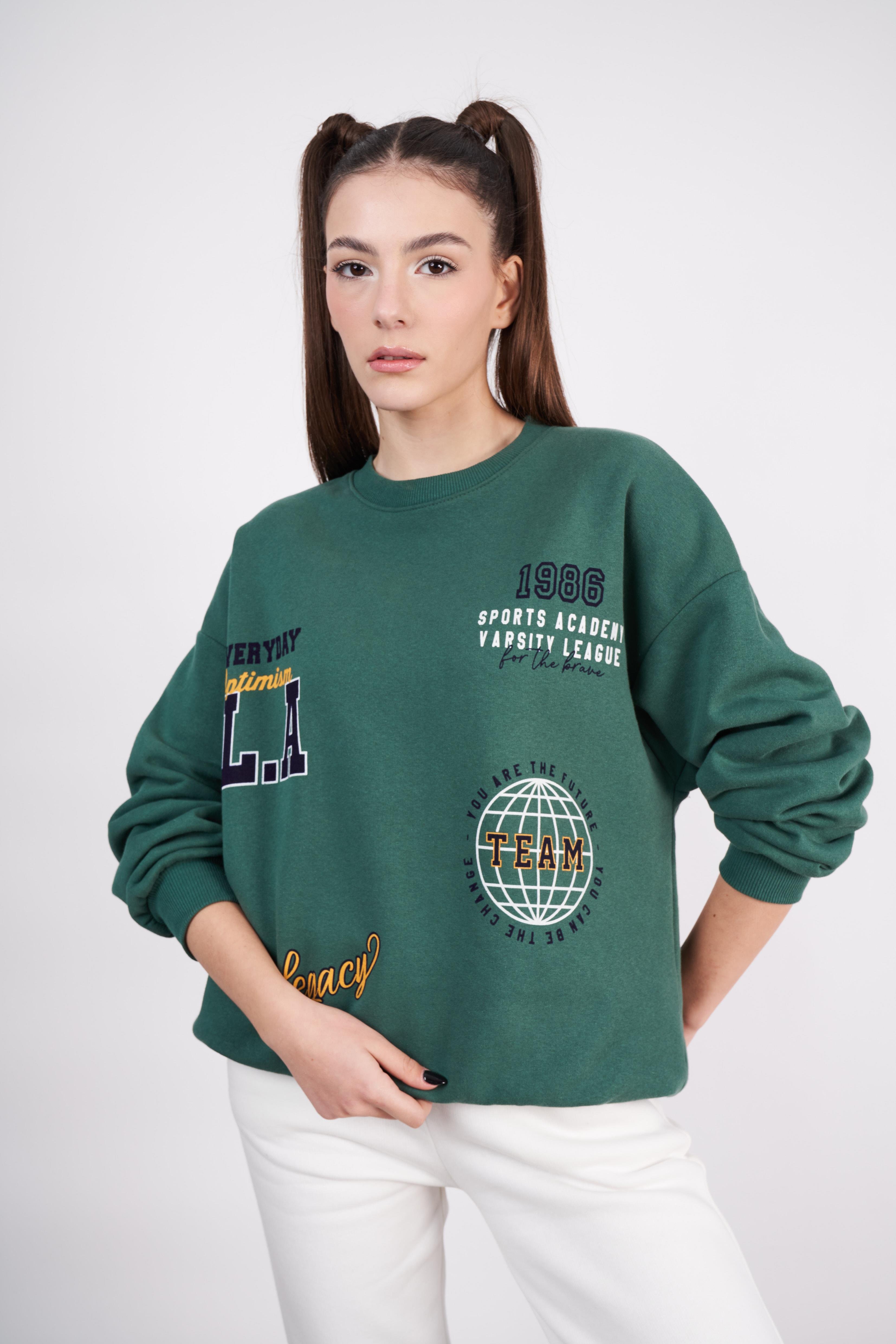 L.A Baskılı Sweatshirt Haki