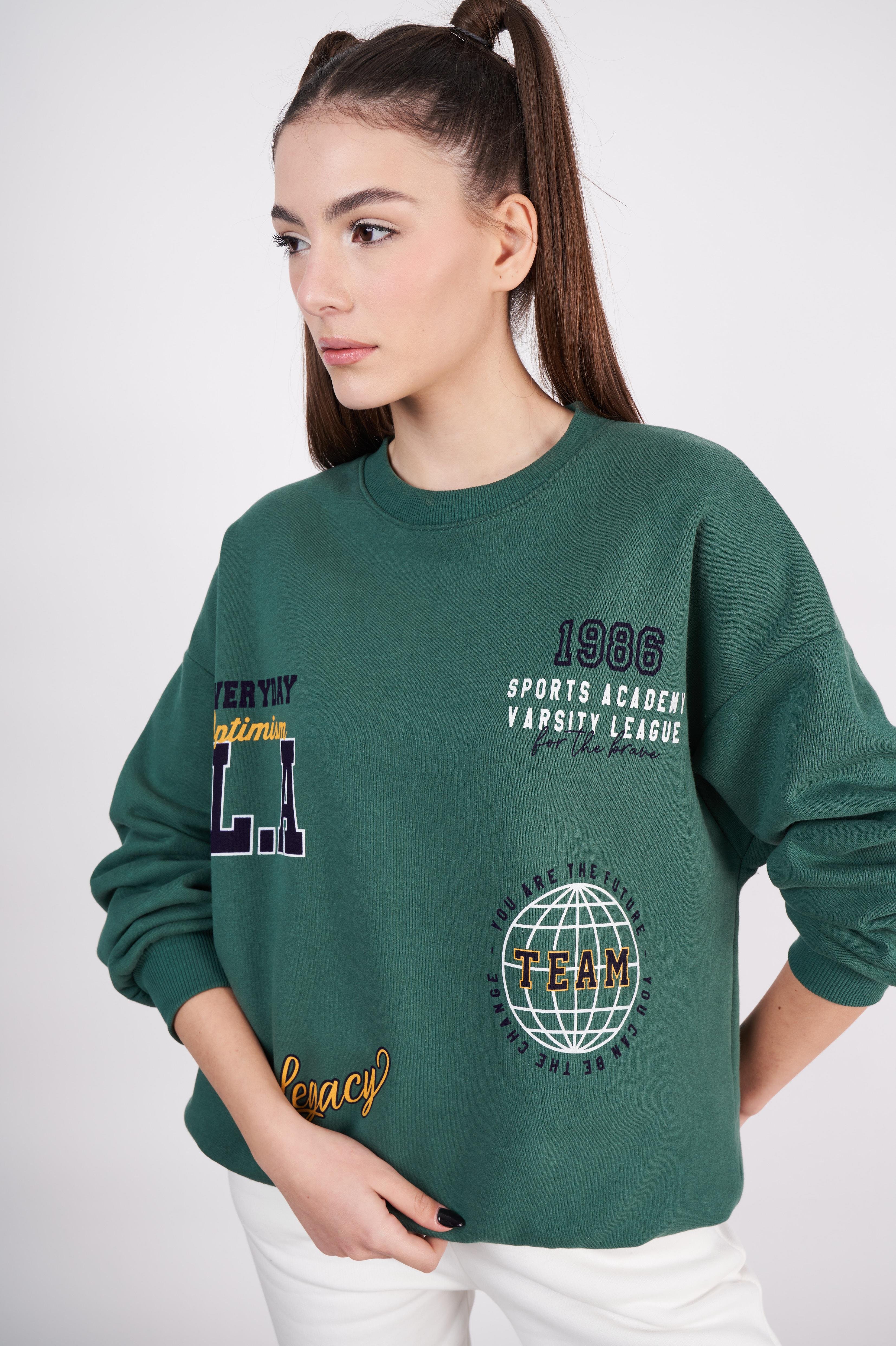 L.A Baskılı Sweatshirt Haki