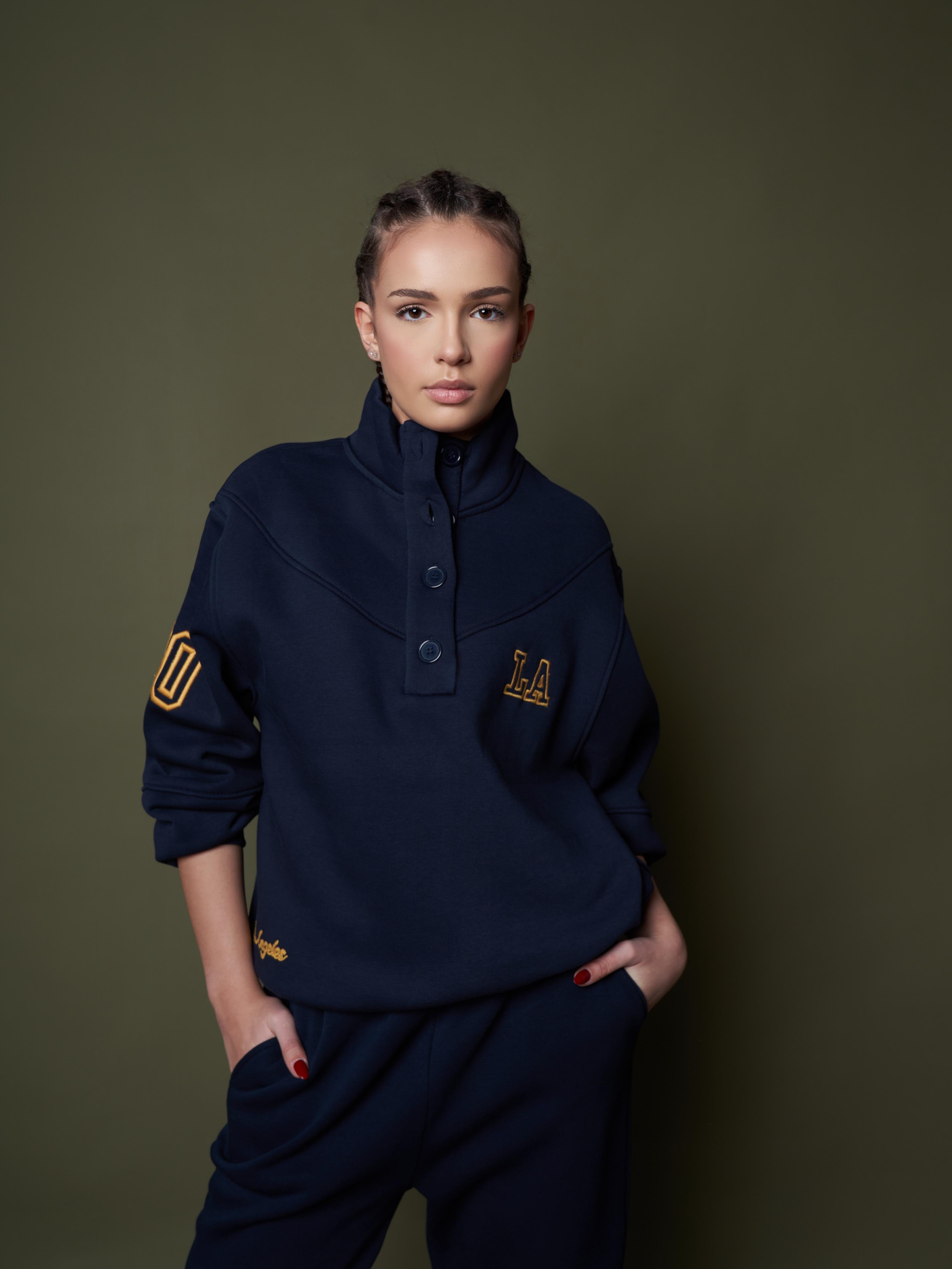 LA Yazı Baskılı Şardonlu Sweatshirt Lacivert