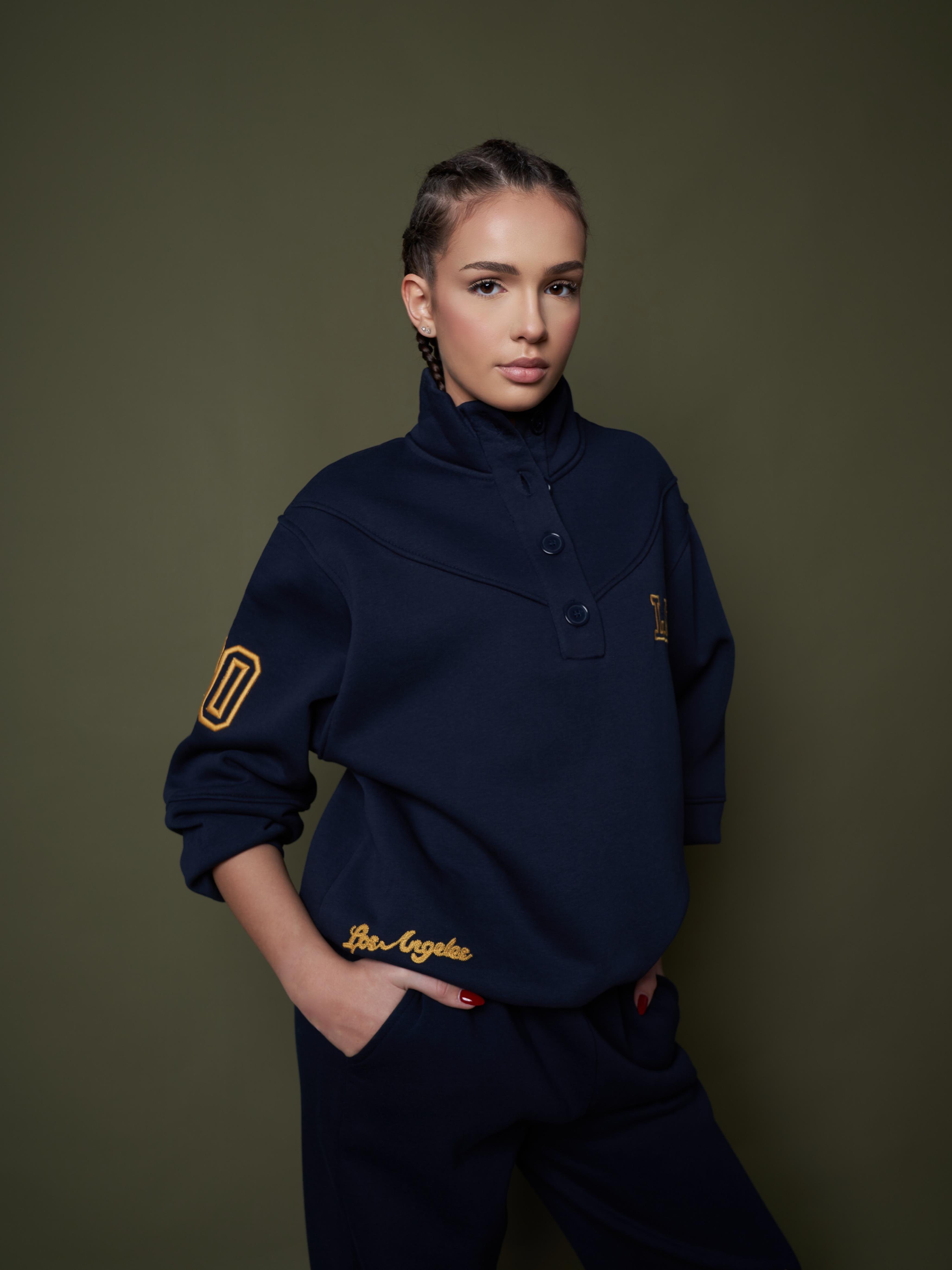 LA Yazı Baskılı Şardonlu Sweatshirt Lacivert