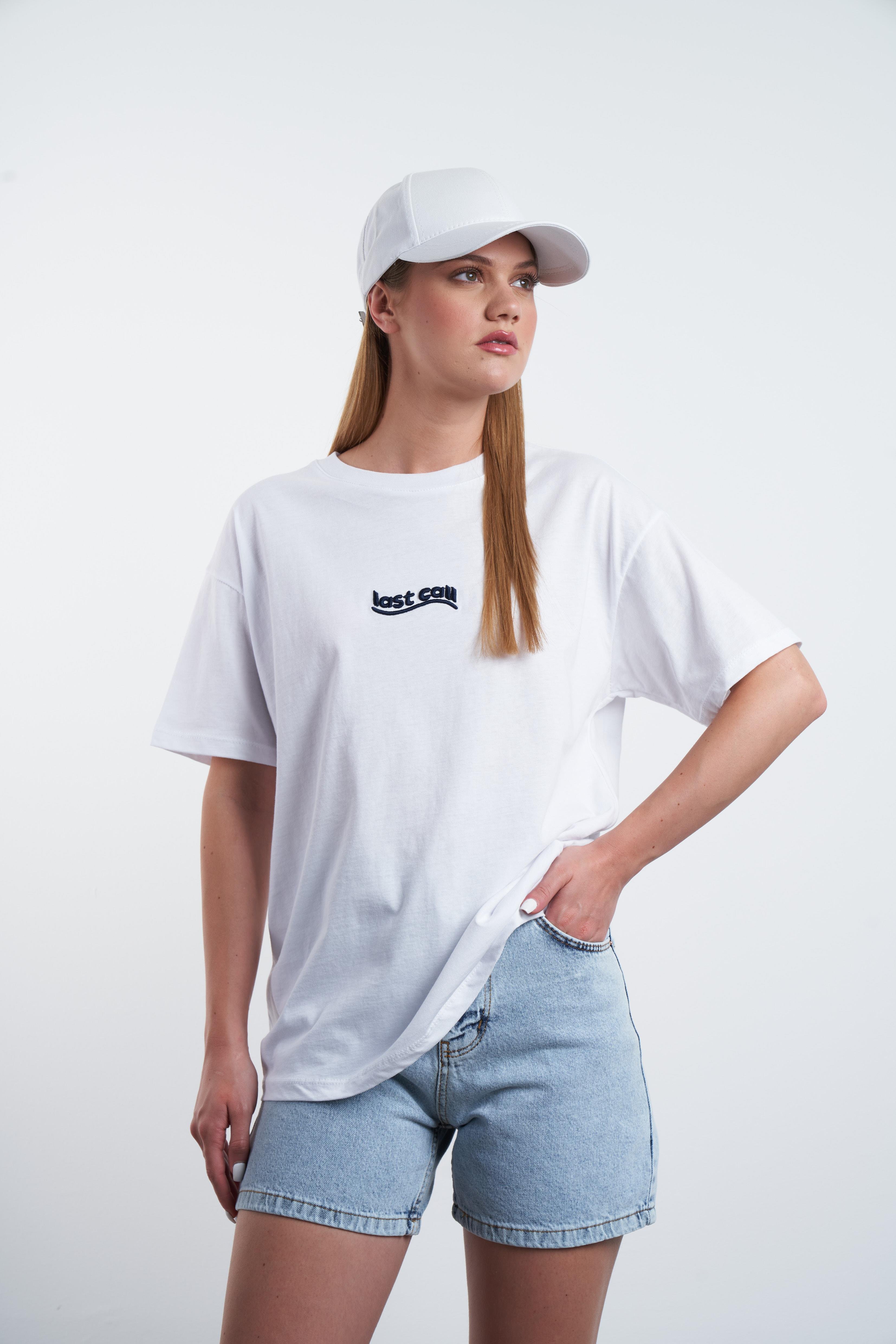 Last Call Nakış Baskılı T-shirt Beyaz