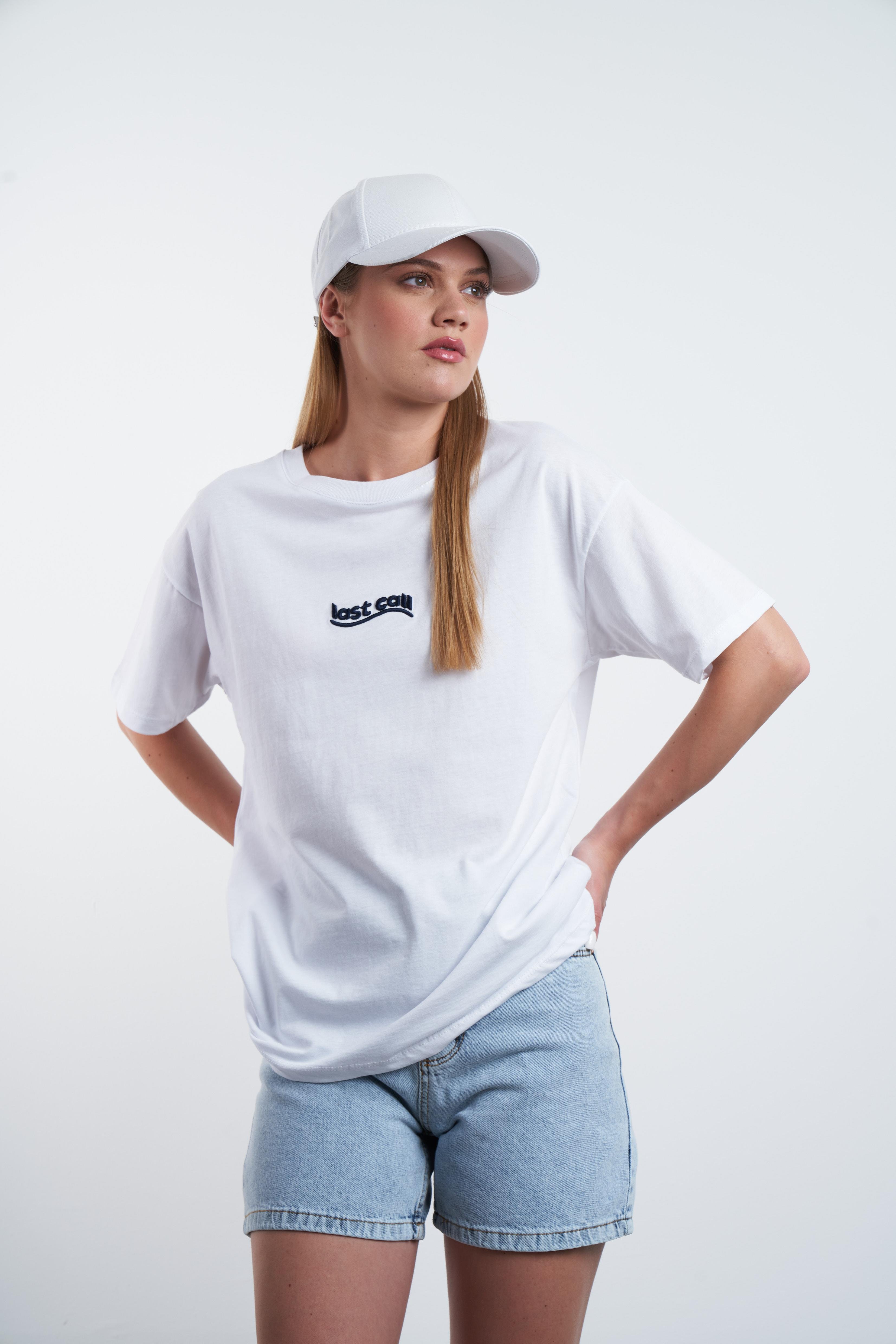 Last Call Nakış Baskılı T-shirt Beyaz