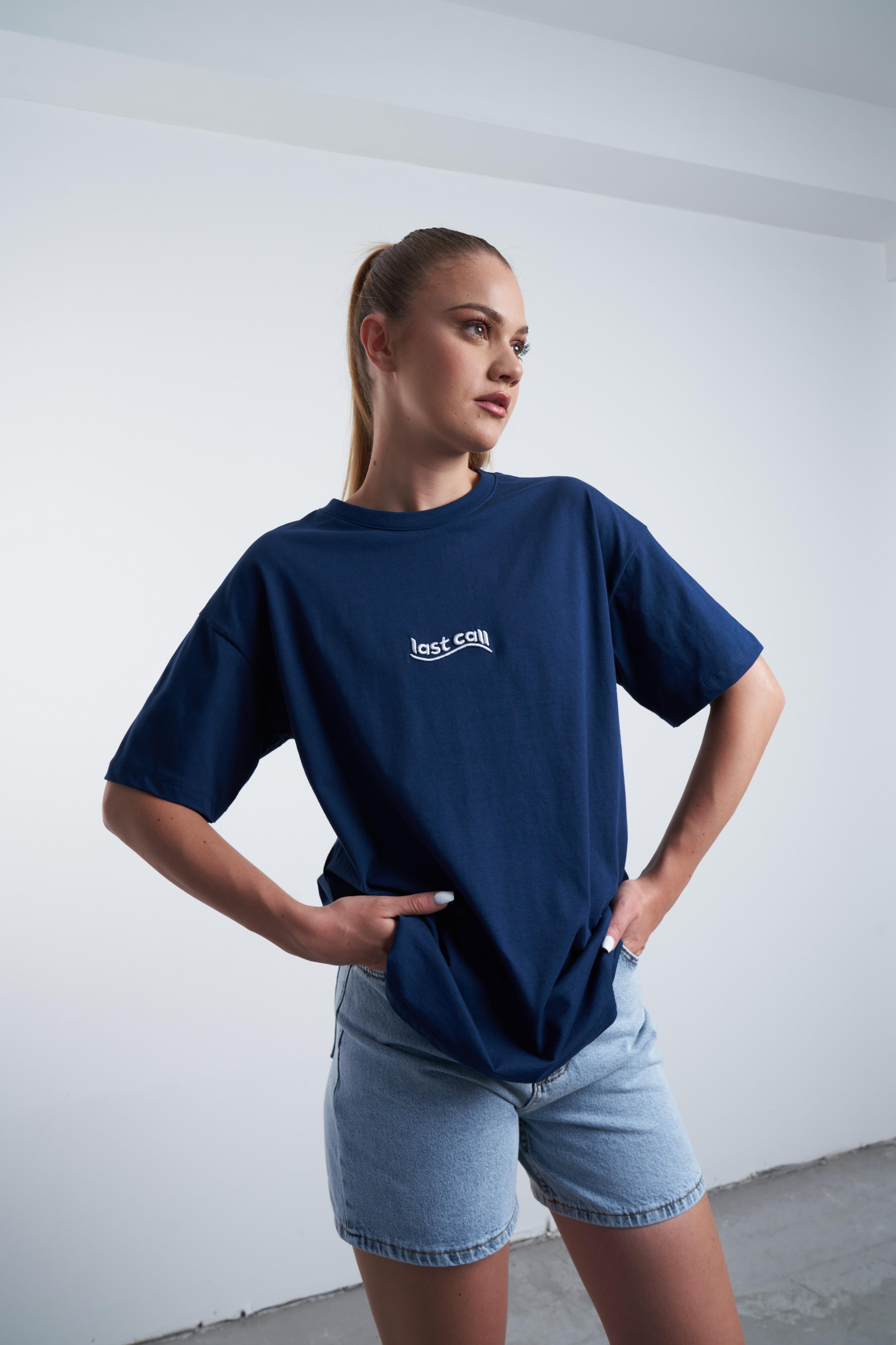 Last Call Nakış Baskılı T-shirt Lacivert