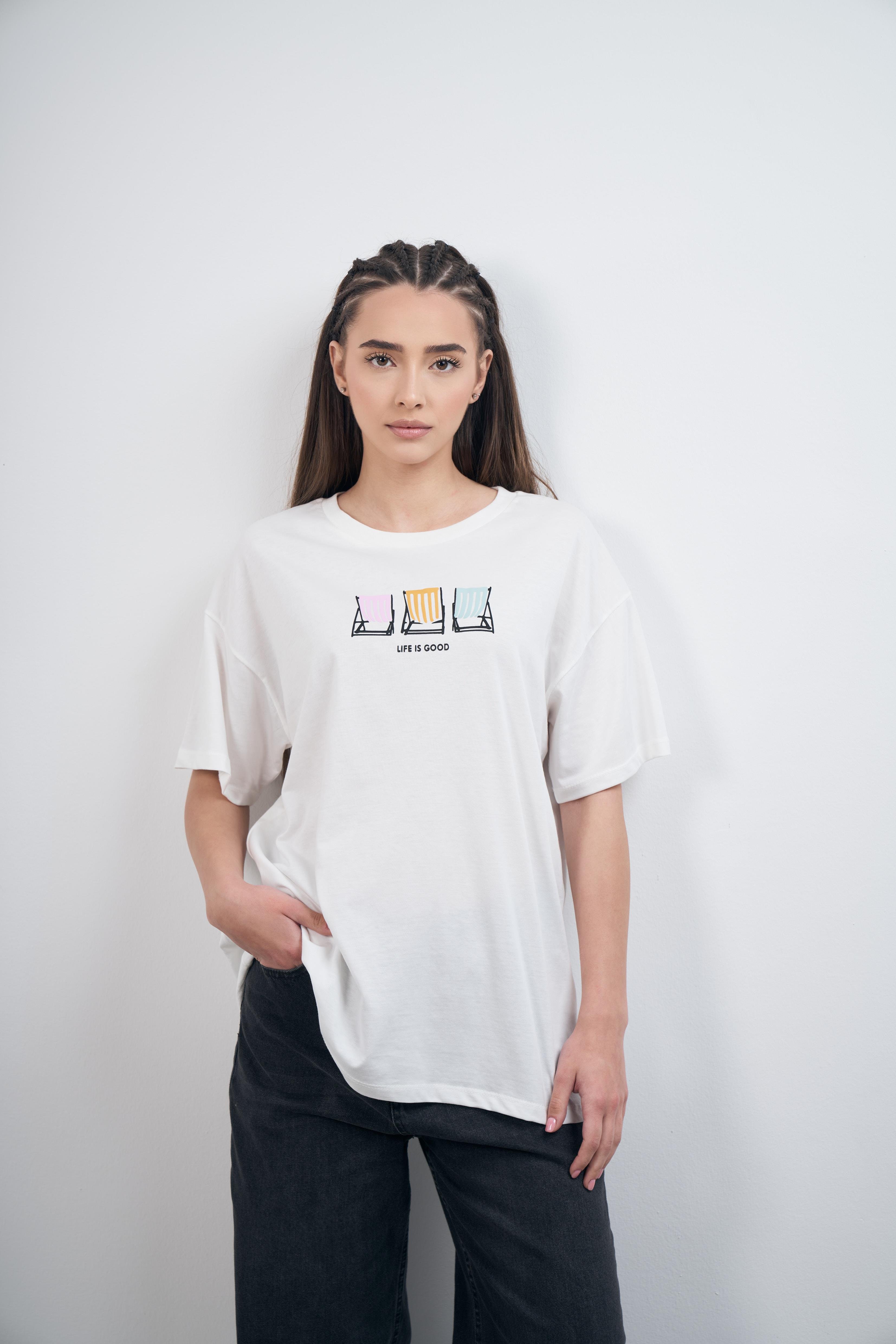 Life Is Good Baskılı Kısa Kol T-shirt Ekru