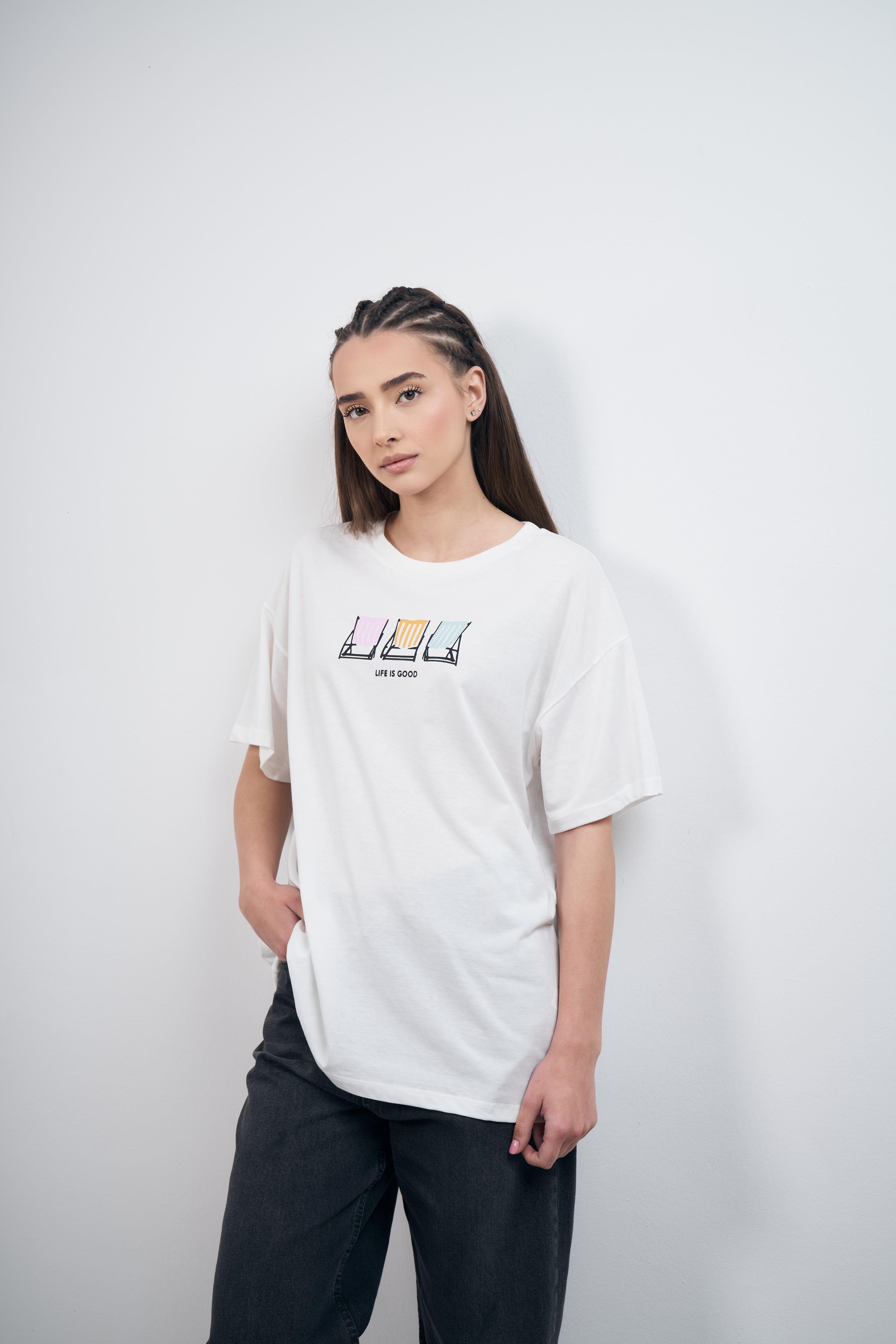 Life Is Good Baskılı Kısa Kol T-shirt Ekru