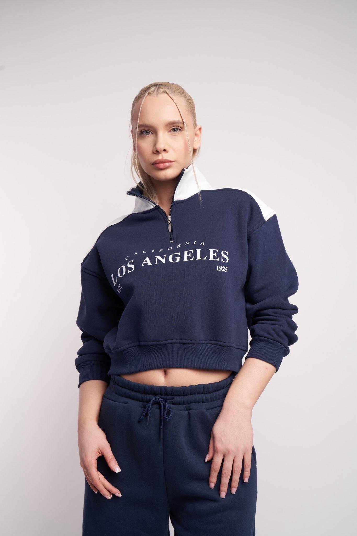 Los Angeles Baskılı Kısa Sweatshirt Lacivert