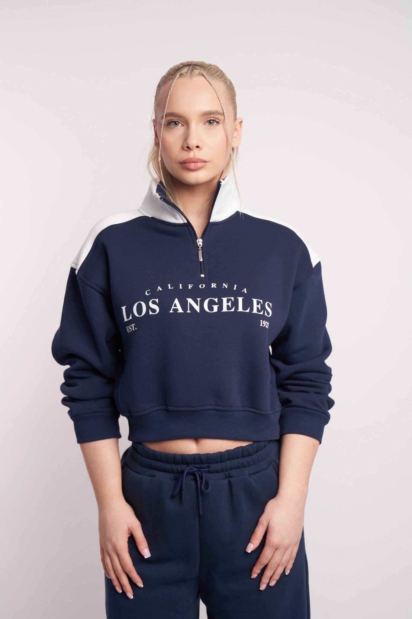Los Angeles Baskılı Kısa Sweatshirt Lacivert