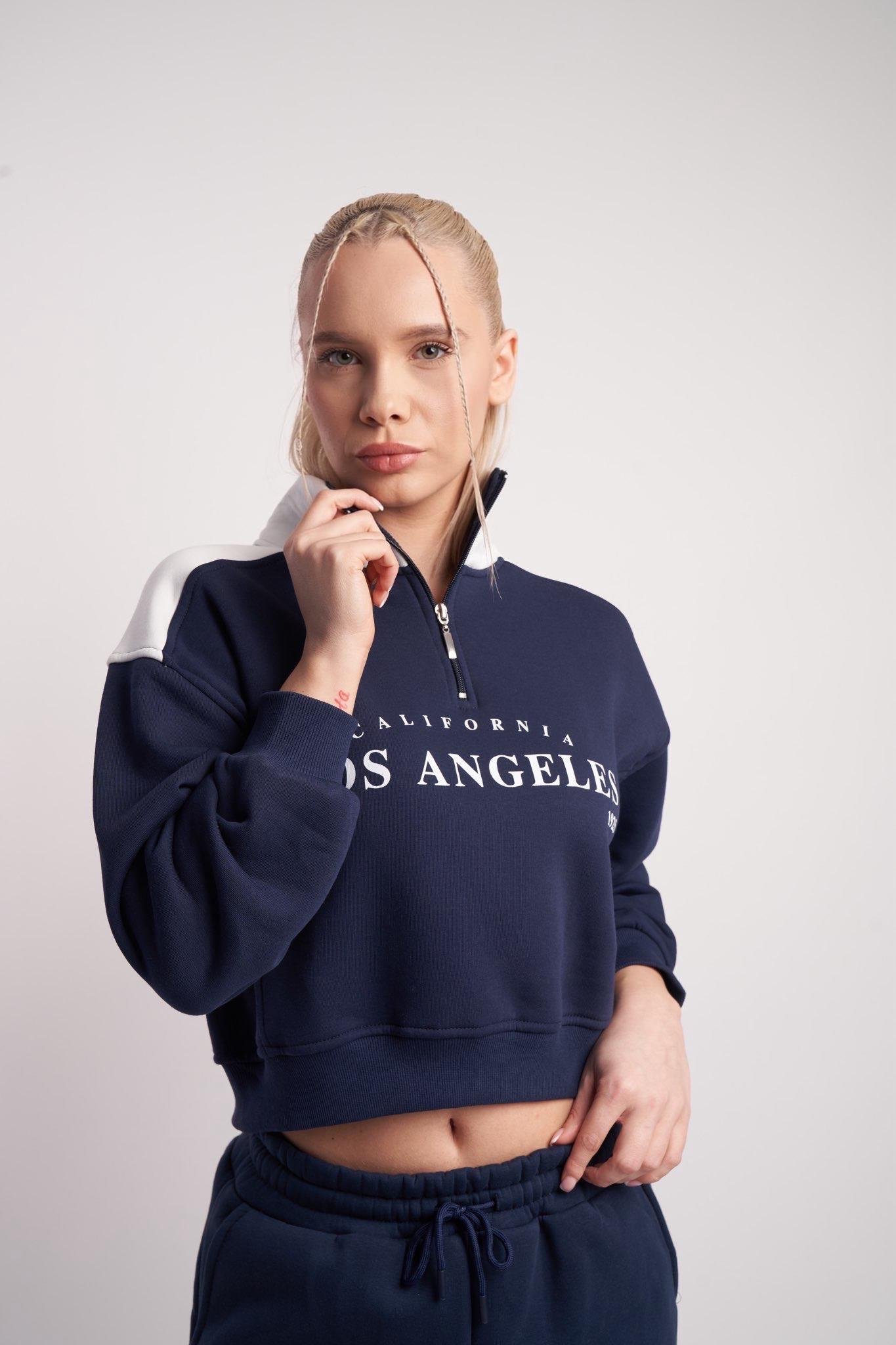 Los Angeles Baskılı Kısa Sweatshirt Lacivert