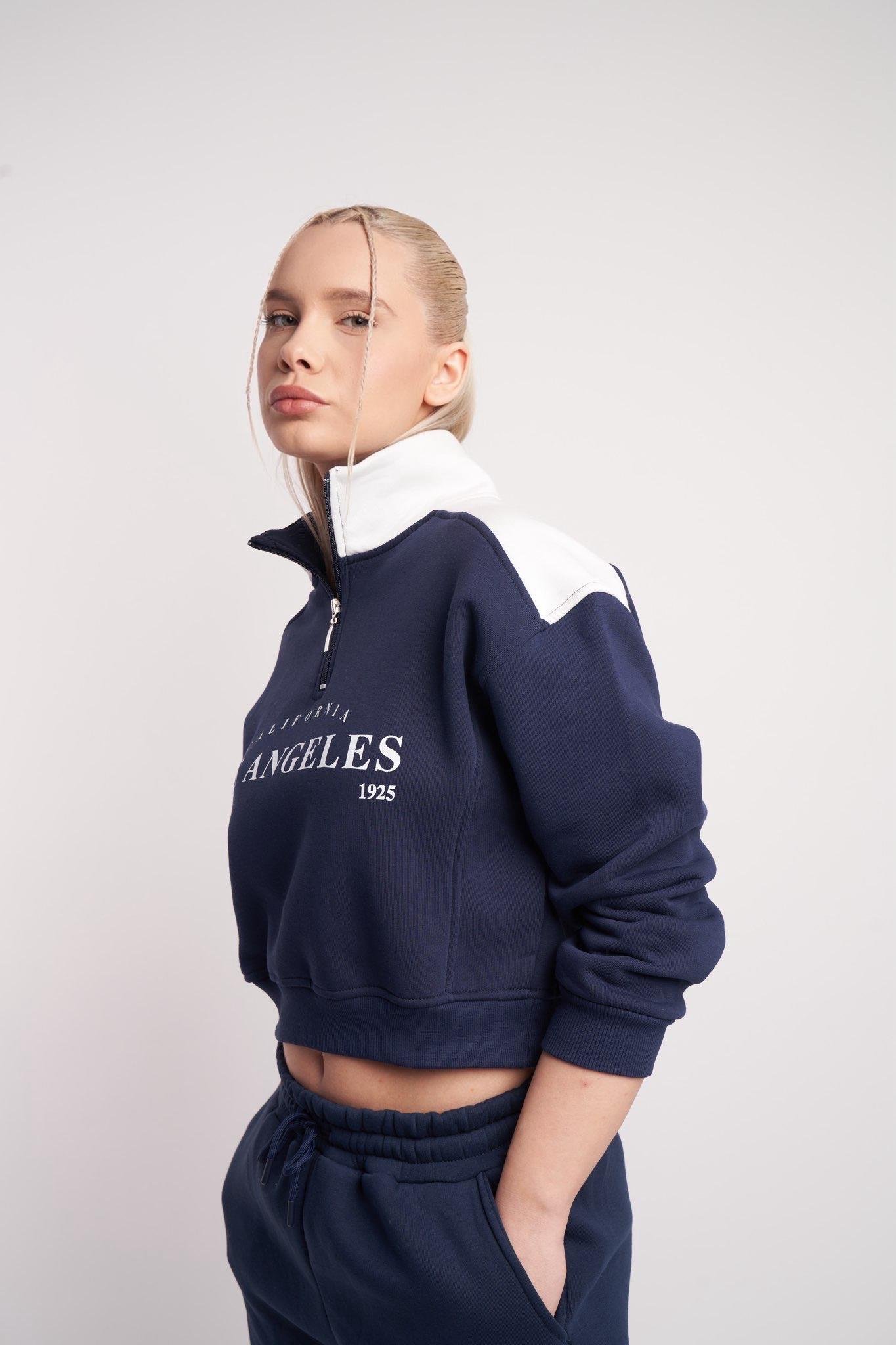 Los Angeles Baskılı Kısa Sweatshirt Lacivert