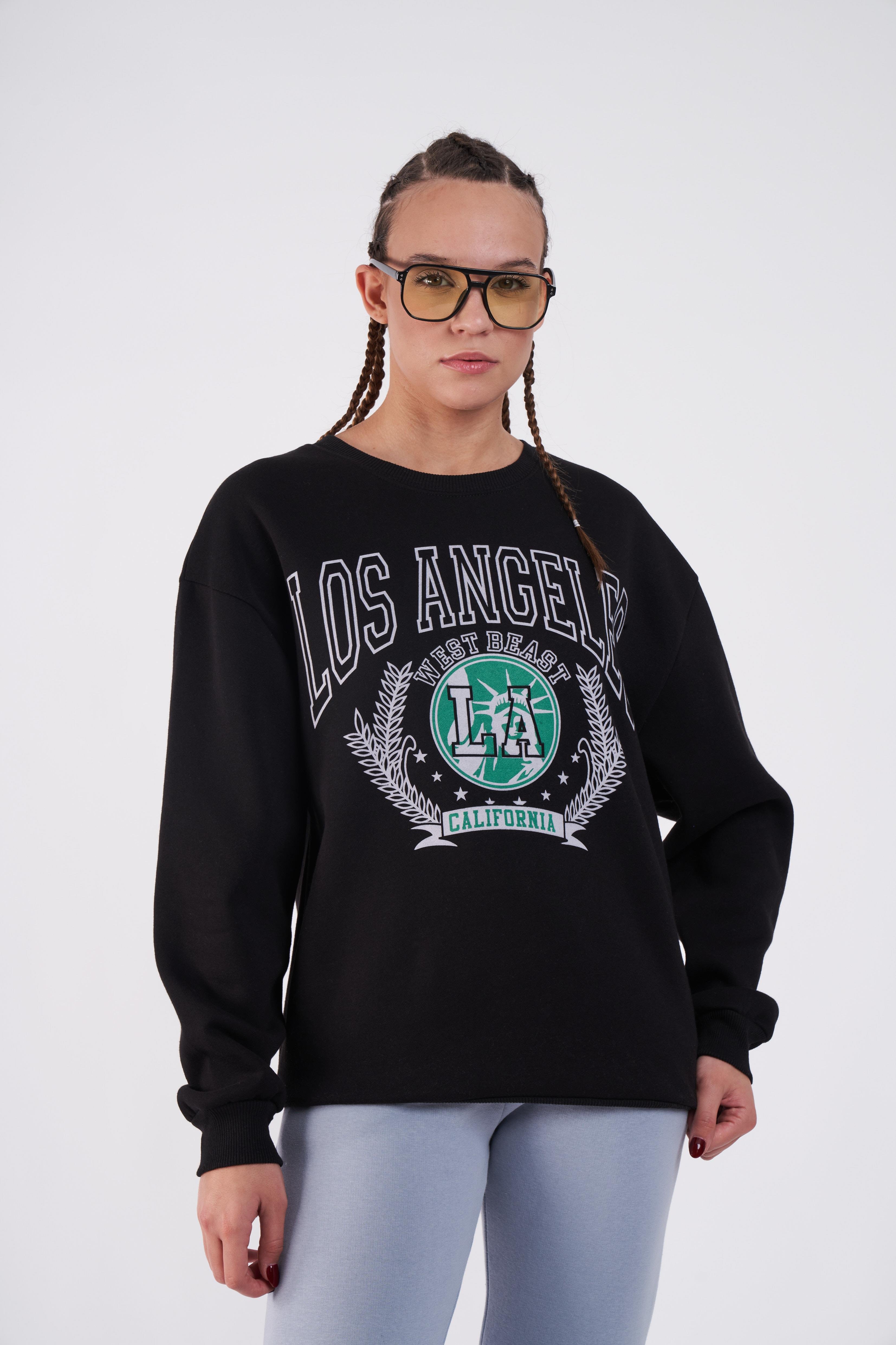 Los Angeles Baskılı Oversize Sweatshirt Siyah