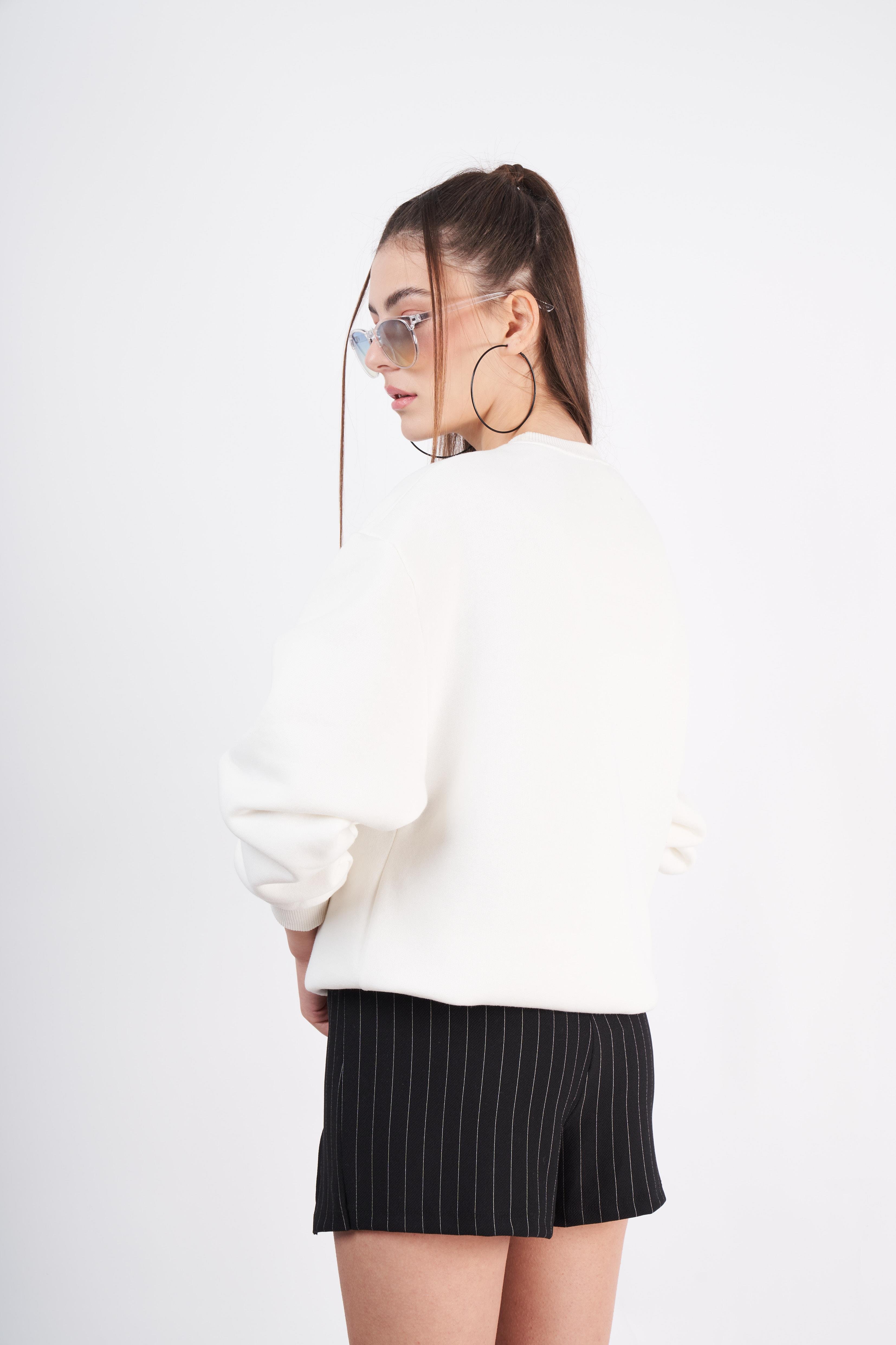 Los Angeles Baskılı Oversize Sweatshirt Ekru