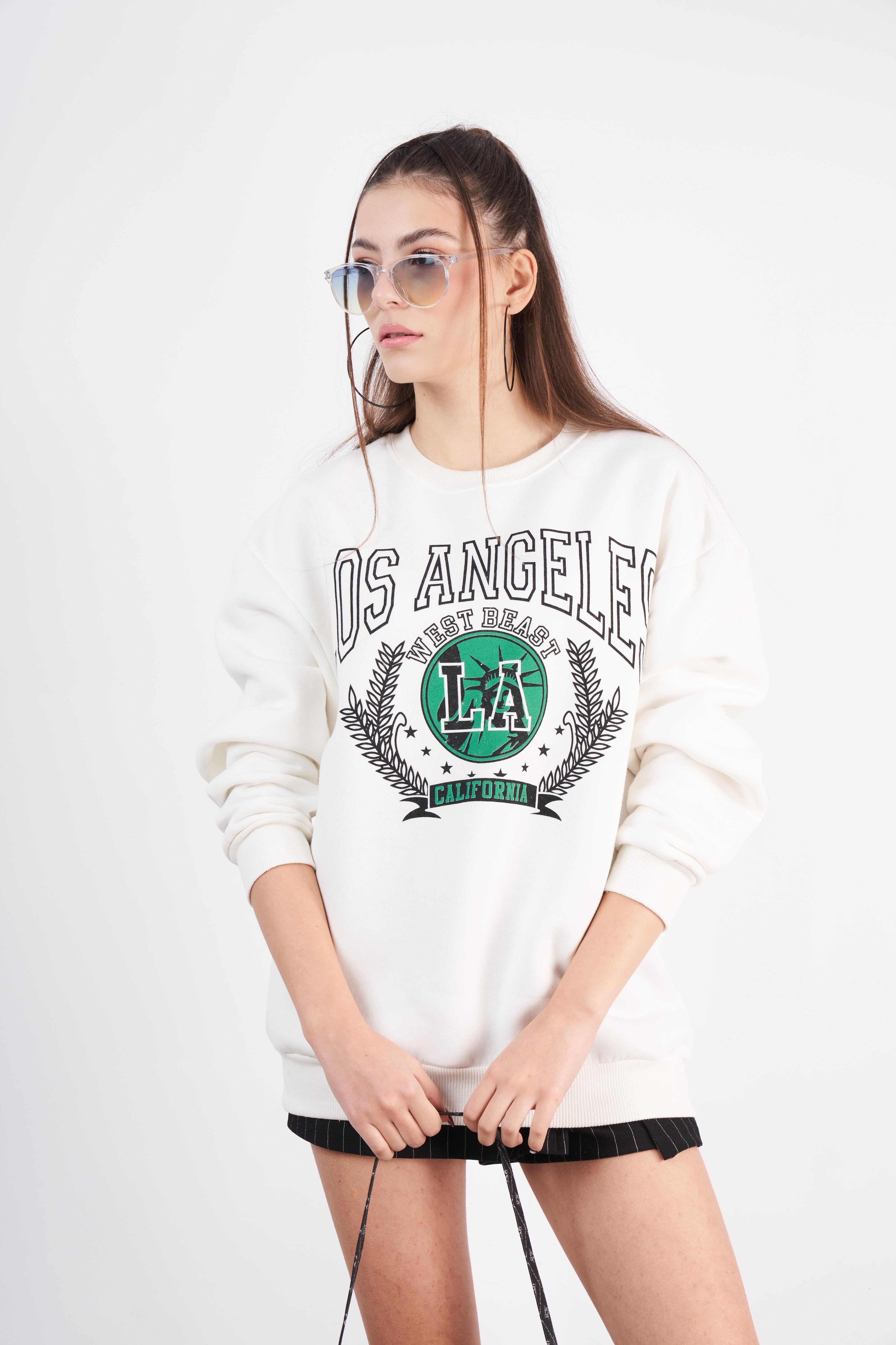 Los Angeles Baskılı Oversize Sweatshirt Ekru