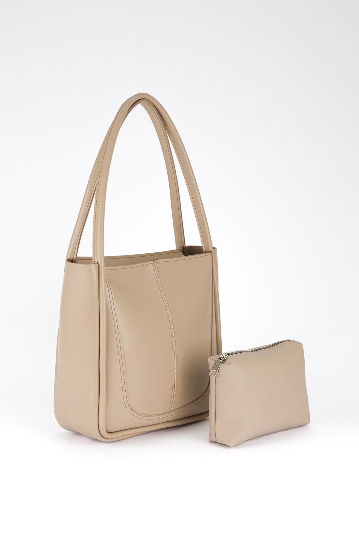 Makyaj Çantalı Basic Omuz Çantası Ekru