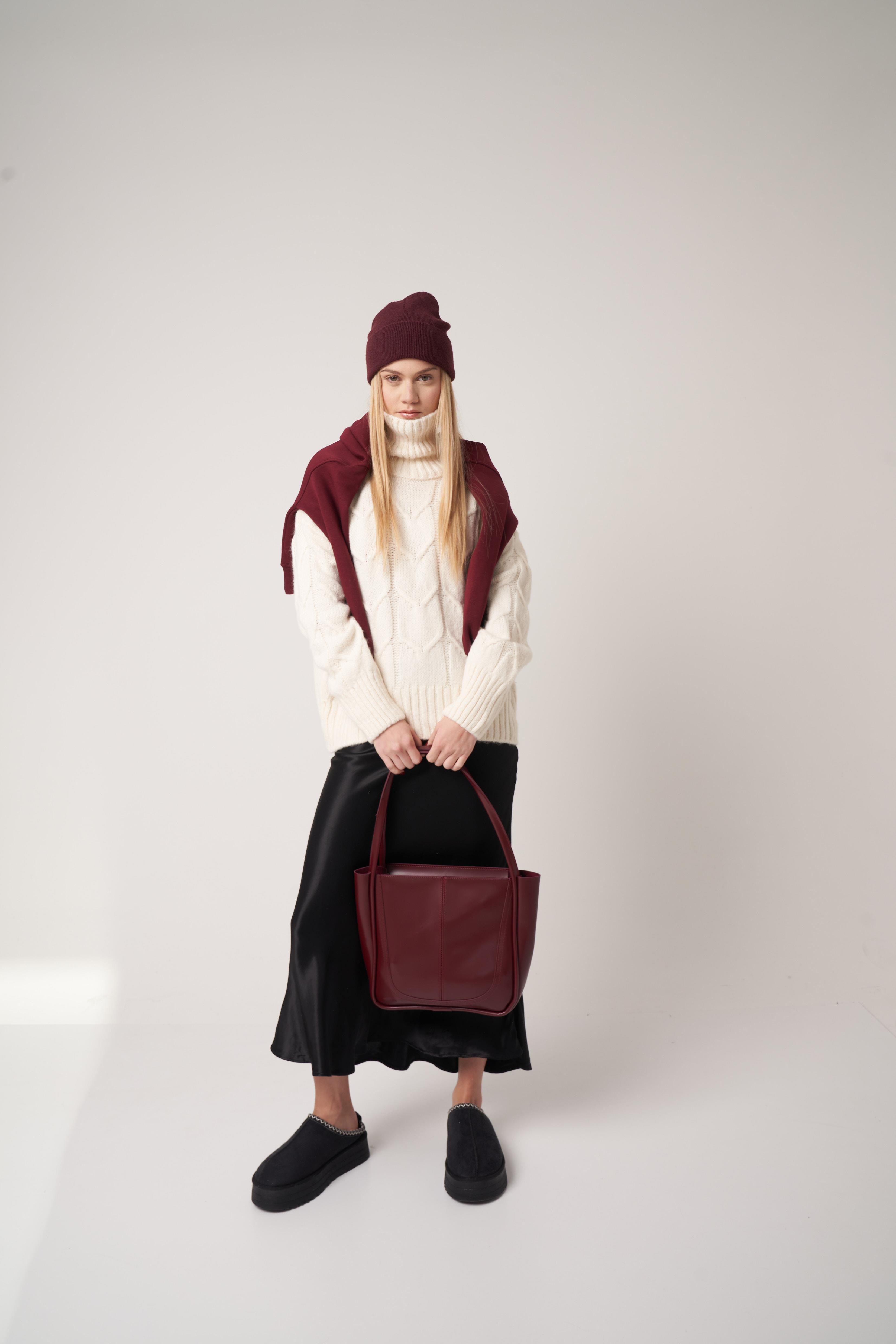 Makyaj Çantalı Omuz Çantası Bordo