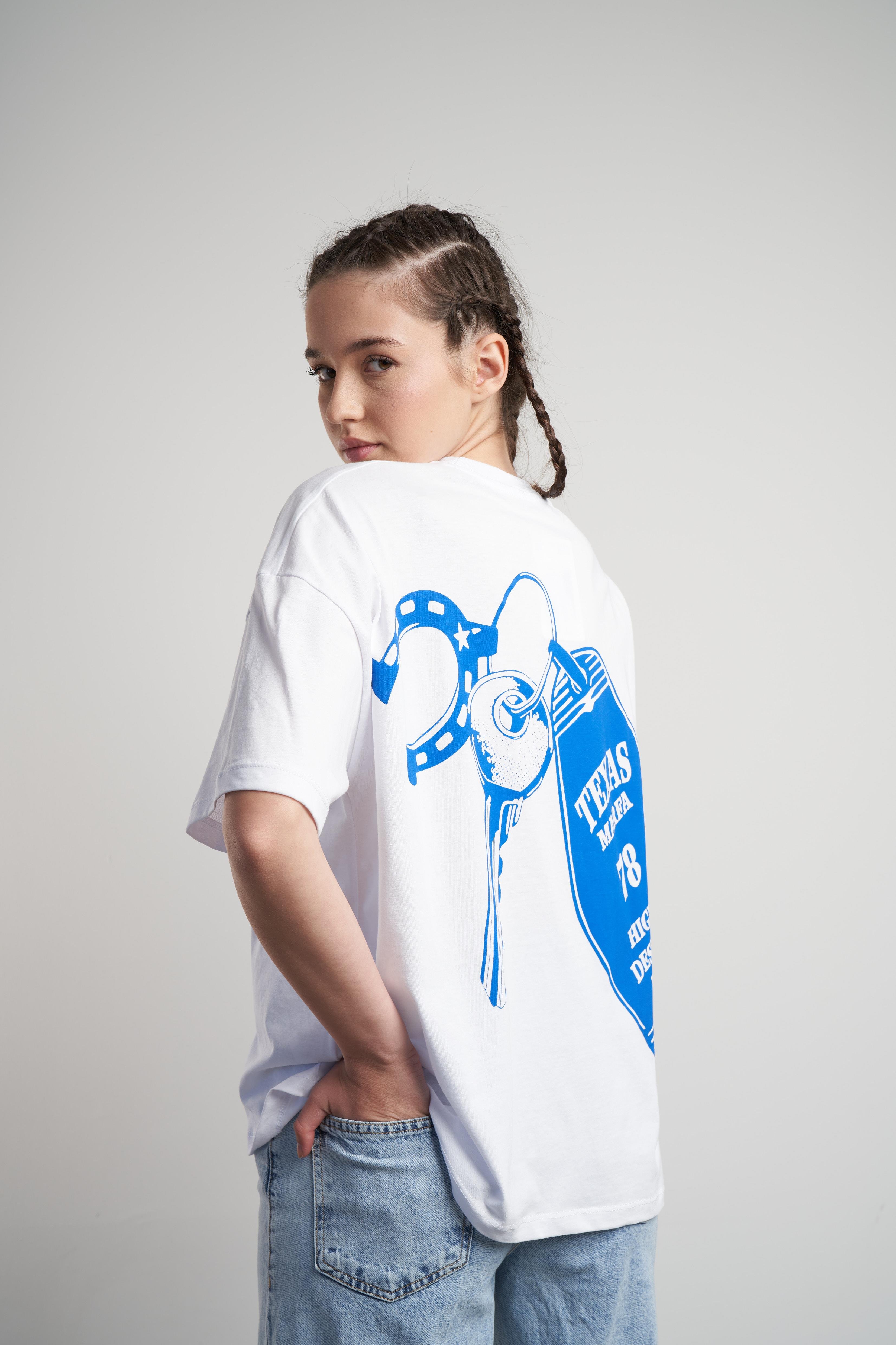 Marfa Texas Baskılı Oversize T-shirt Beyaz