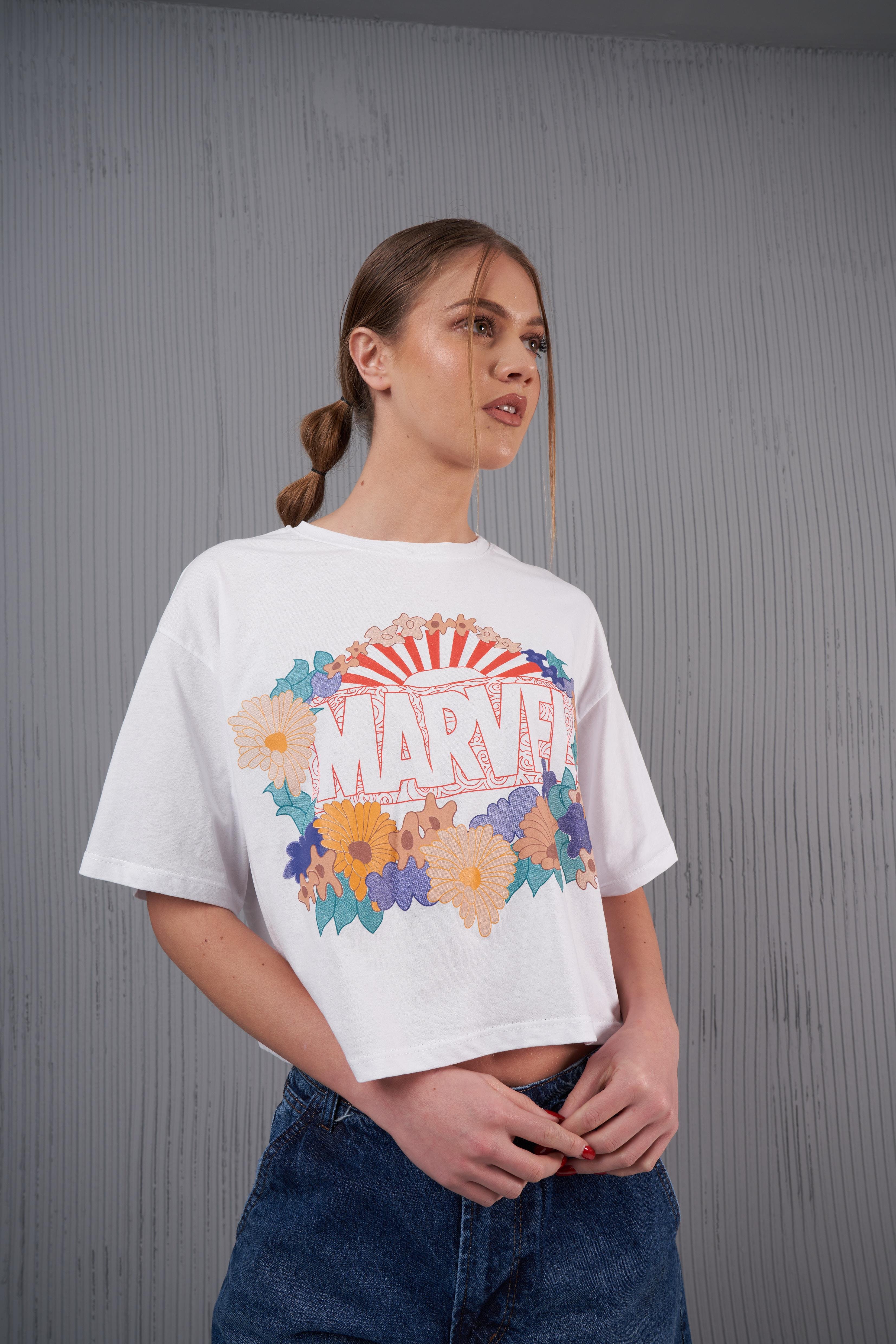 Marvel Baskılı Kısa T-shirt Beyaz