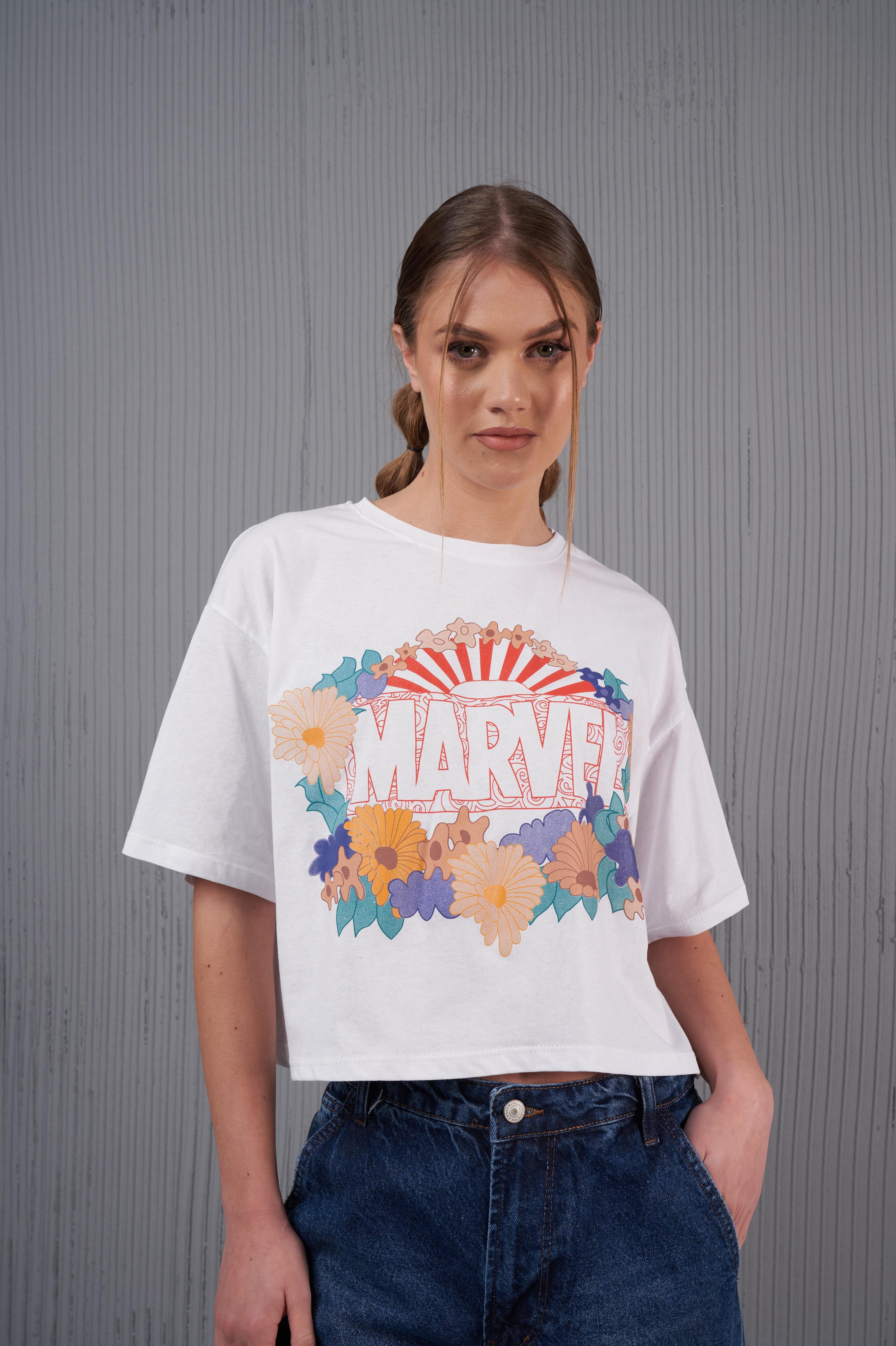 Marvel Baskılı Kısa T-shirt Beyaz