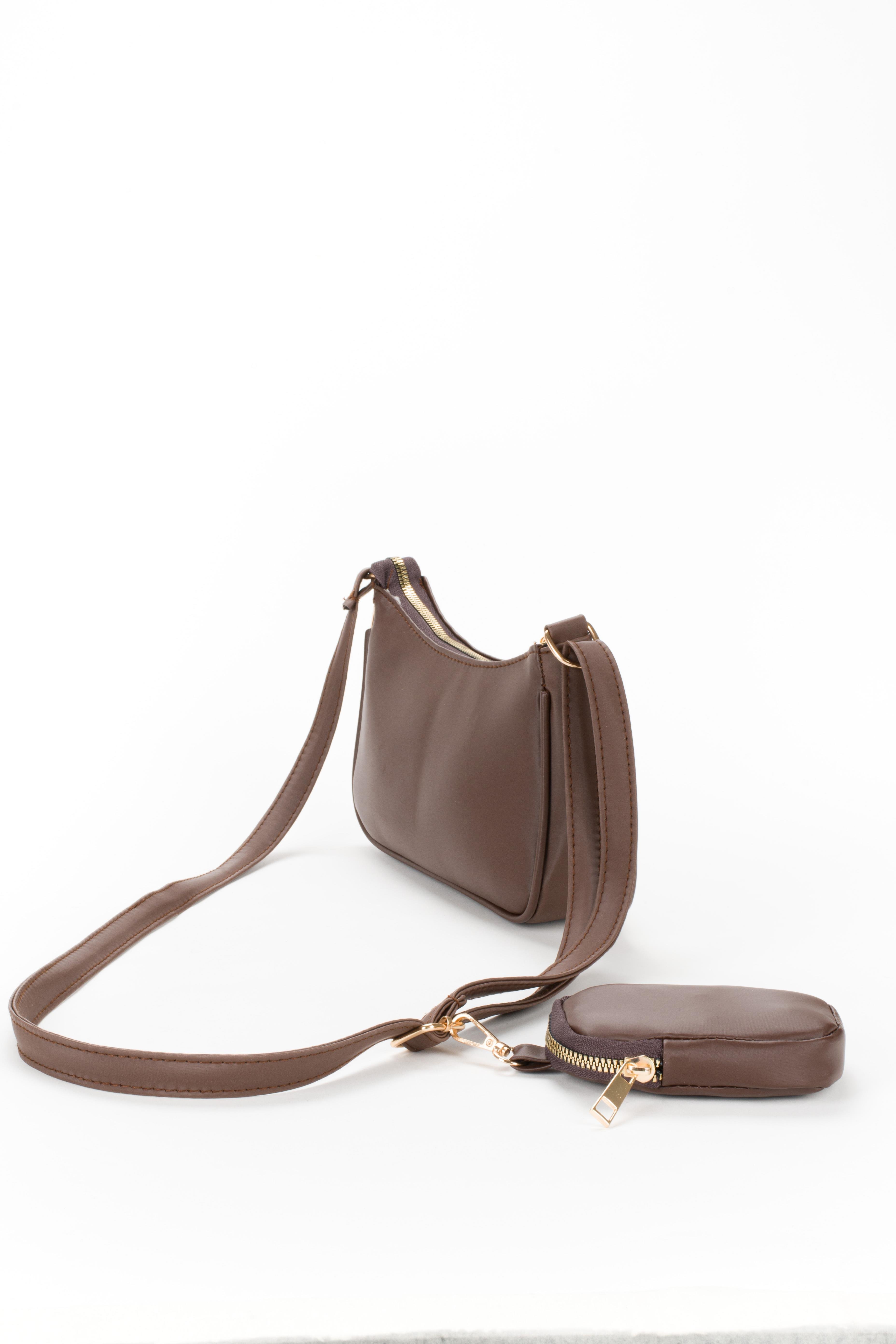 Mini Cüzdanlı Baget Çanta Acı Kahve