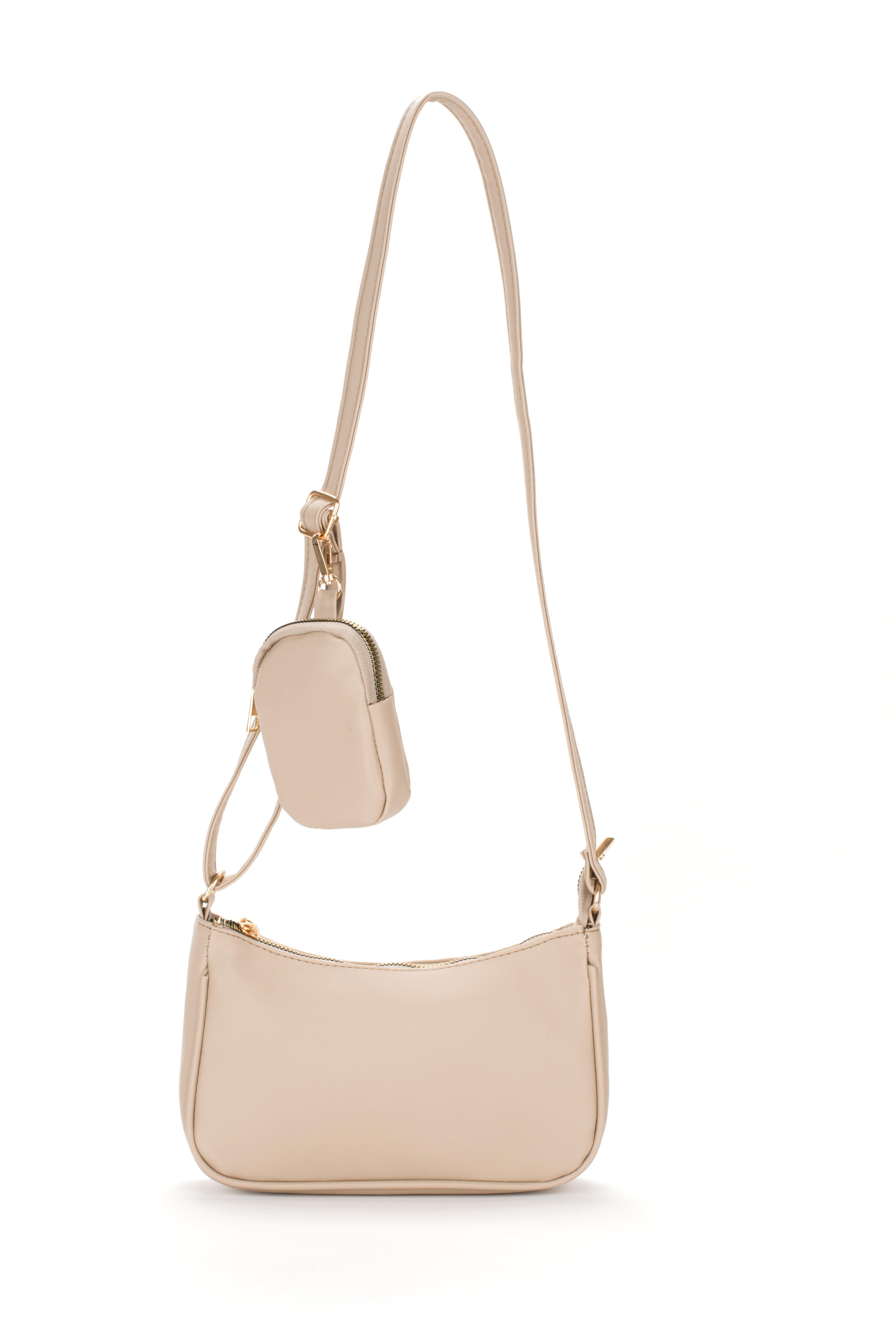 Mini Cüzdanlı Baget Çanta Bej