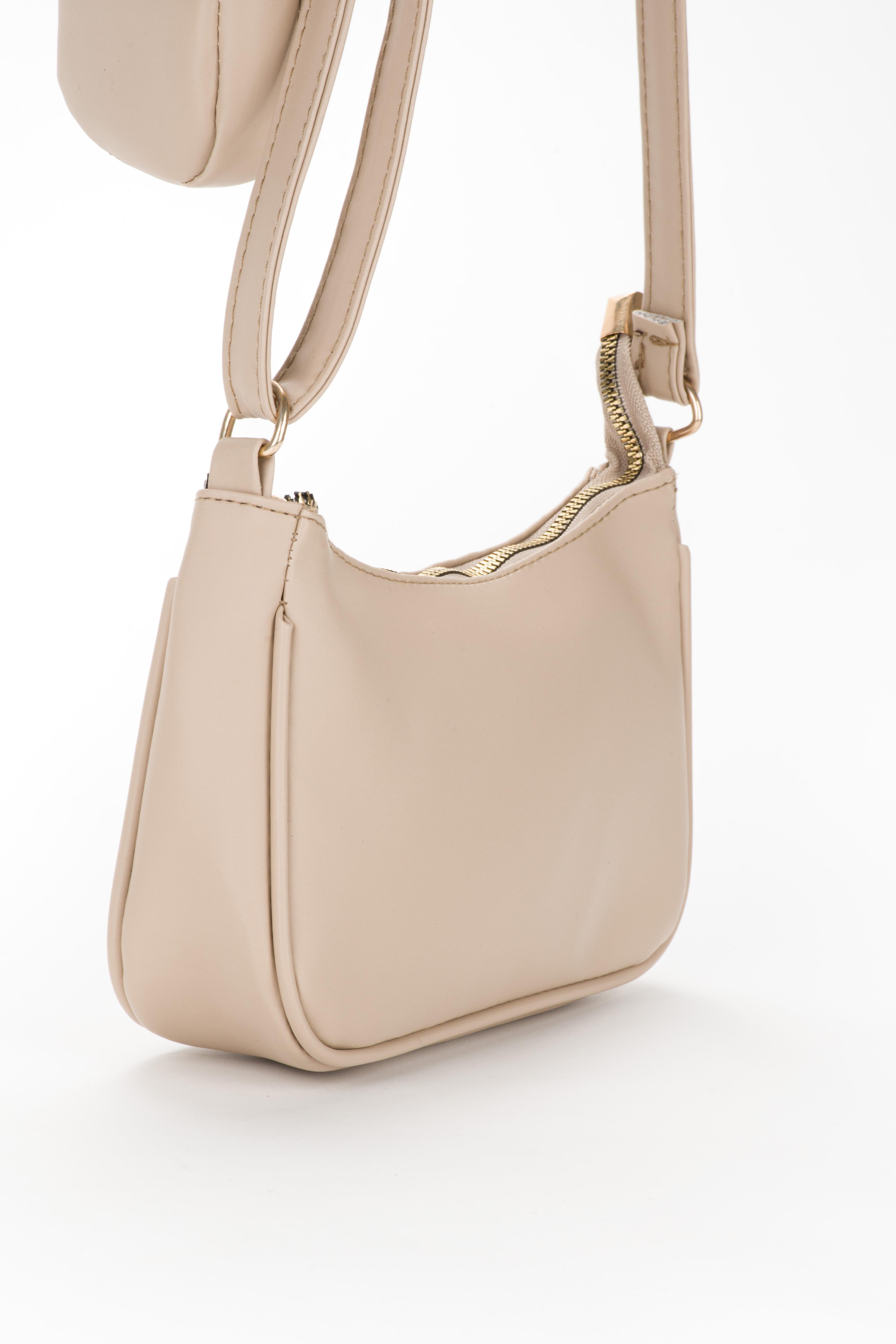 Mini Cüzdanlı Baget Çanta Bej