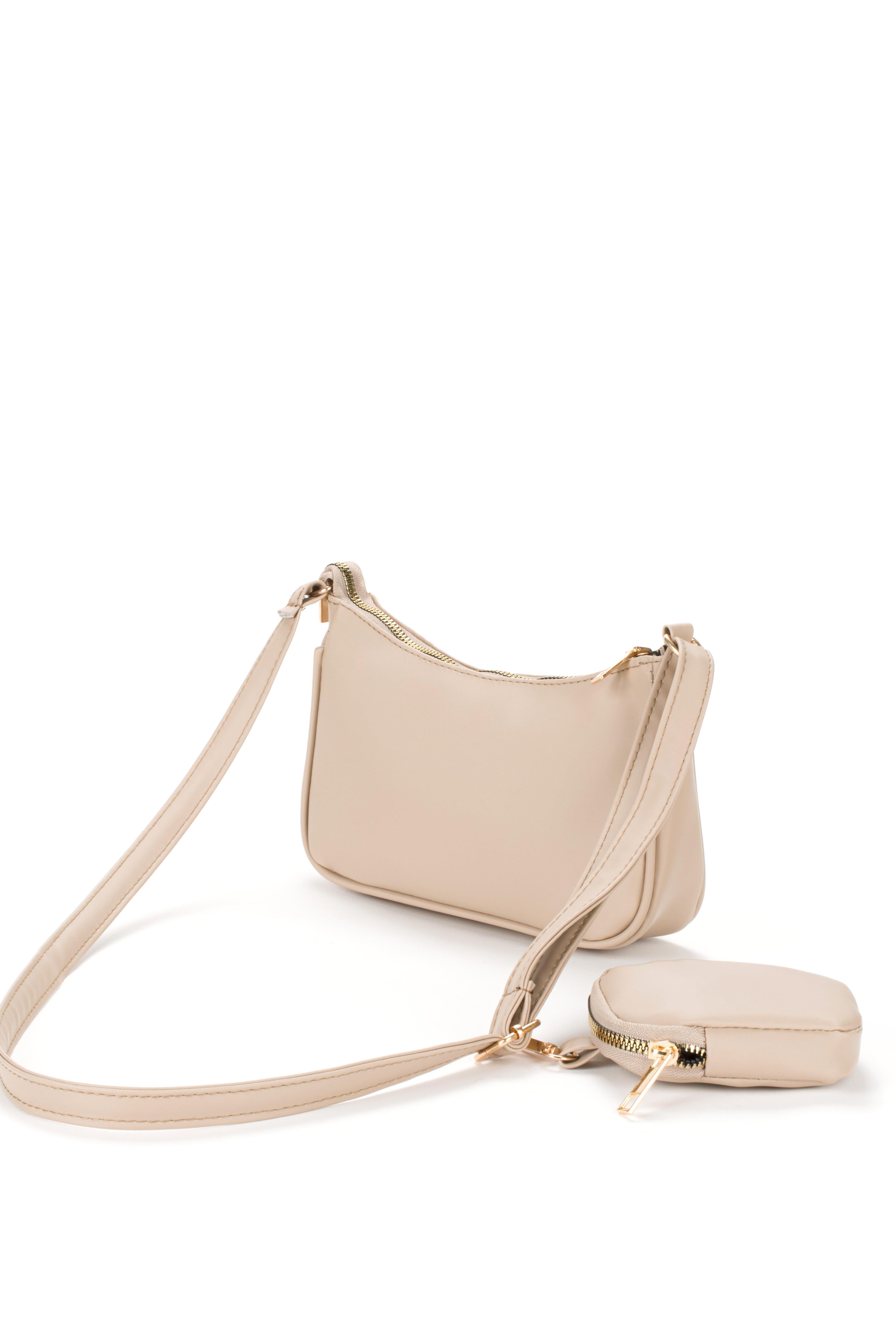 Mini Cüzdanlı Baget Çanta Bej