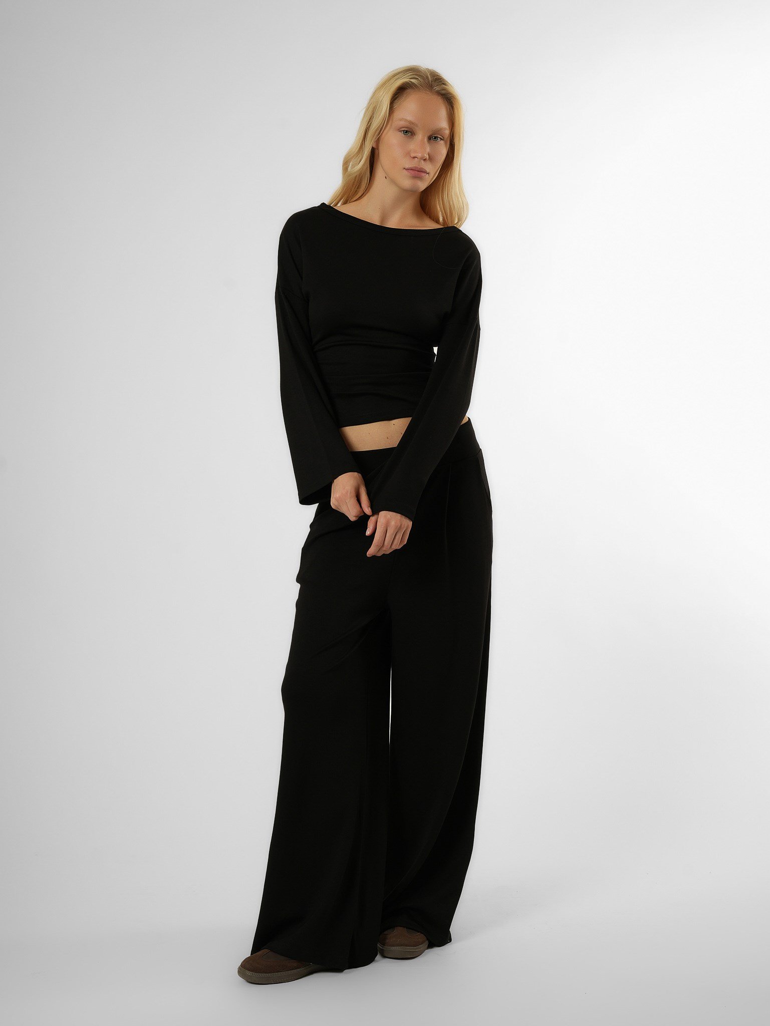 Modal Bol Paça Pantolon Siyah