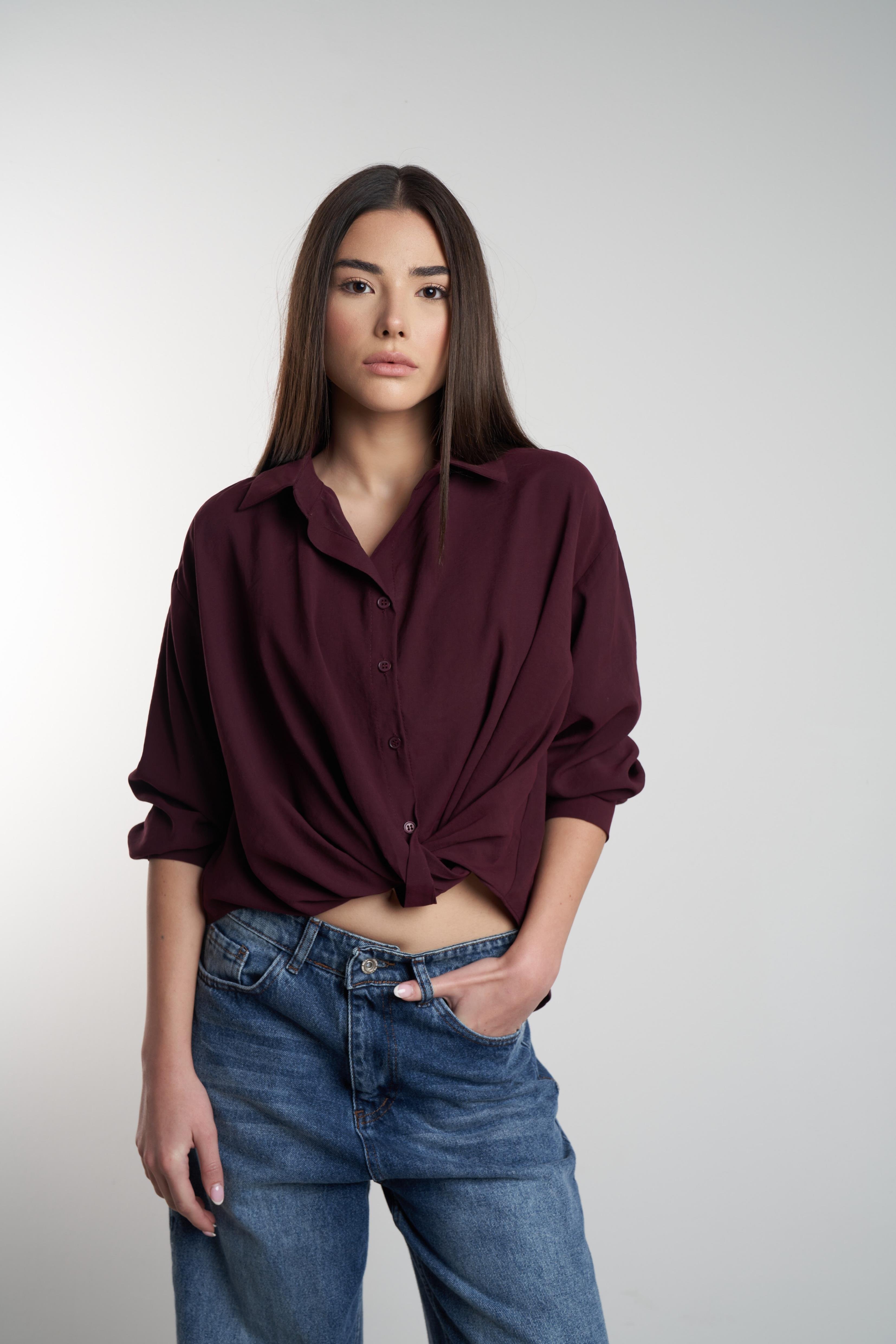 Modal Uzun Kol Gömlek Mürdüm