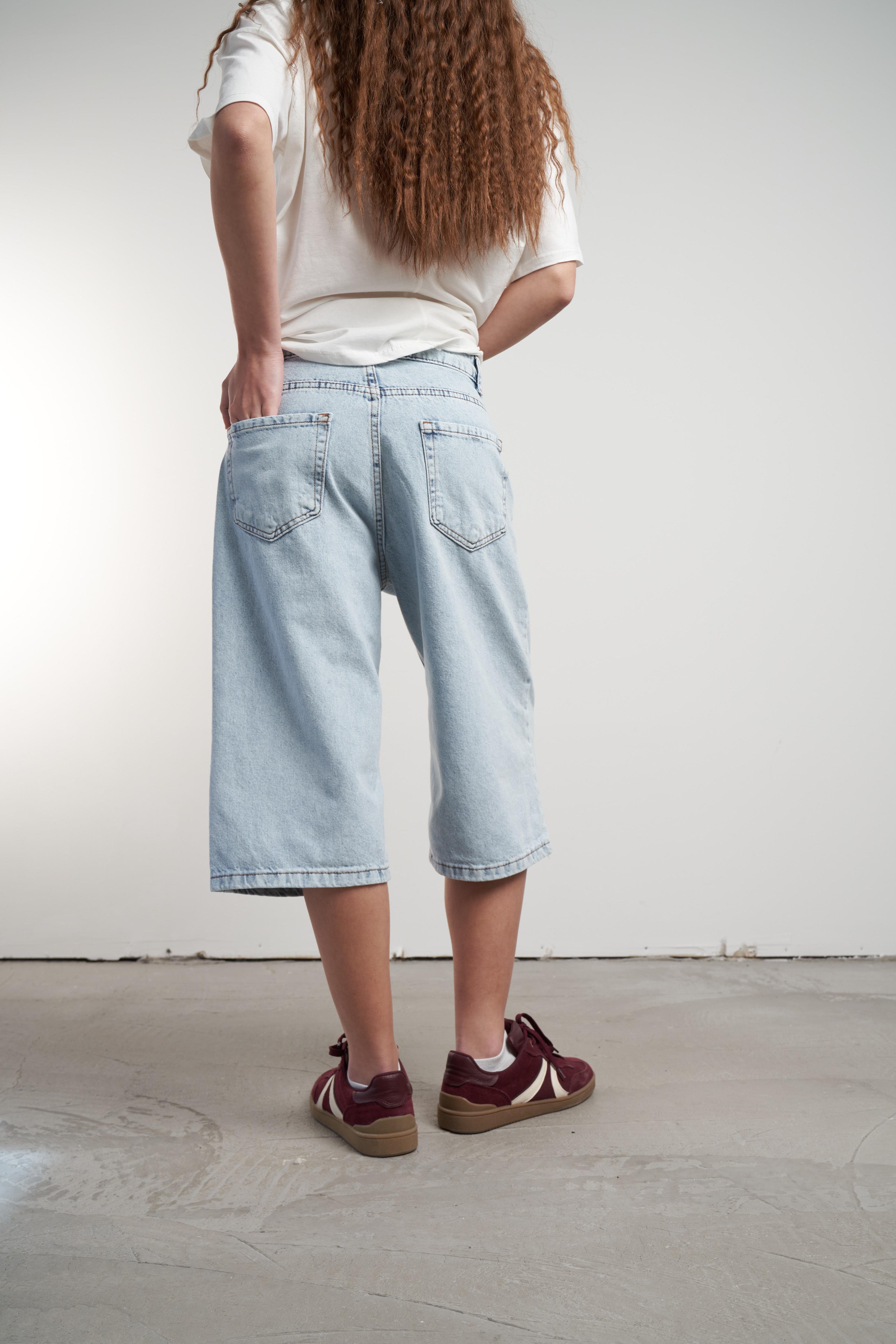 Mom Jean Bermuda Şort Açık Mavi