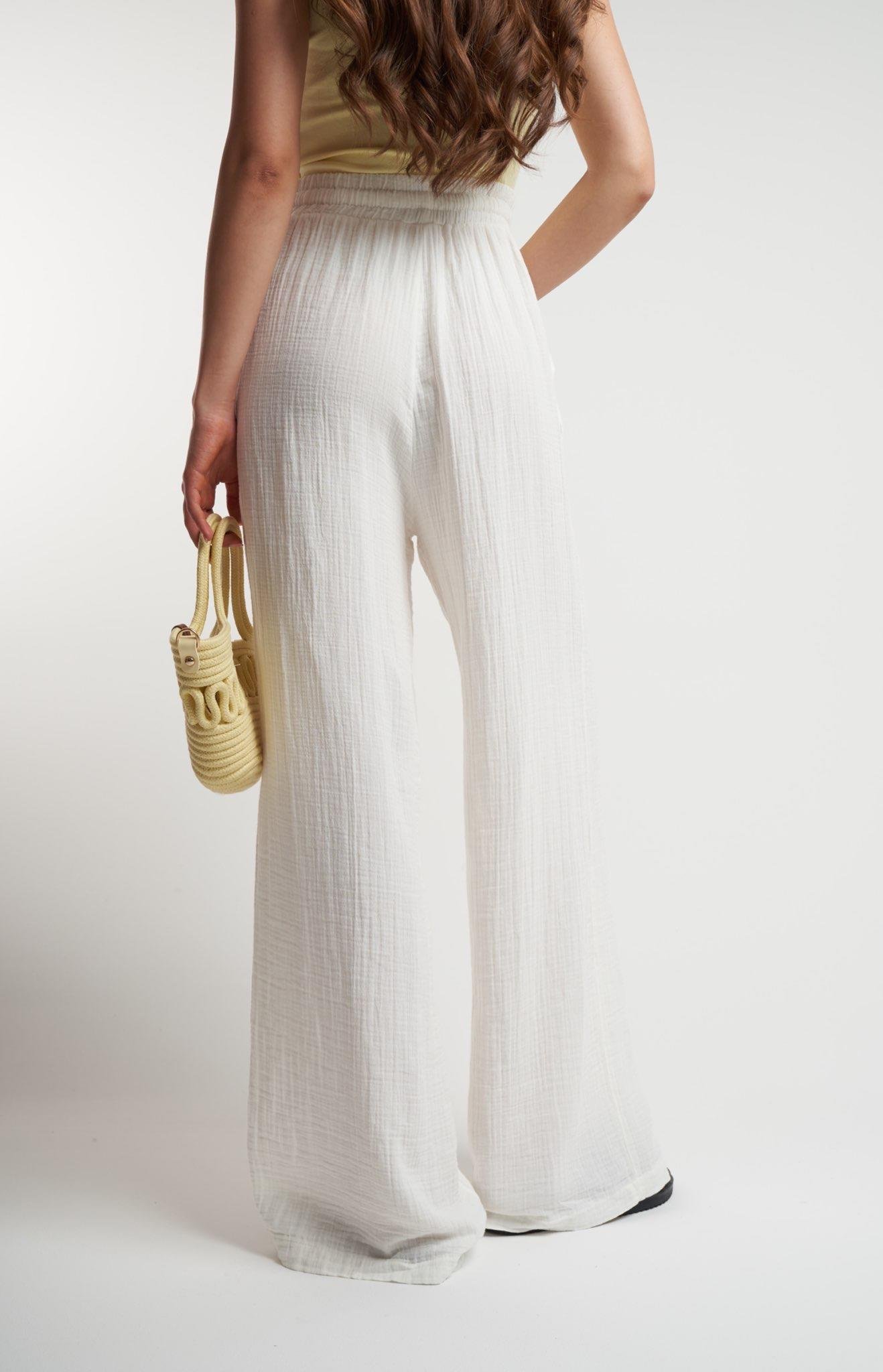 Müslin Bol Paça Pantolon Ekru