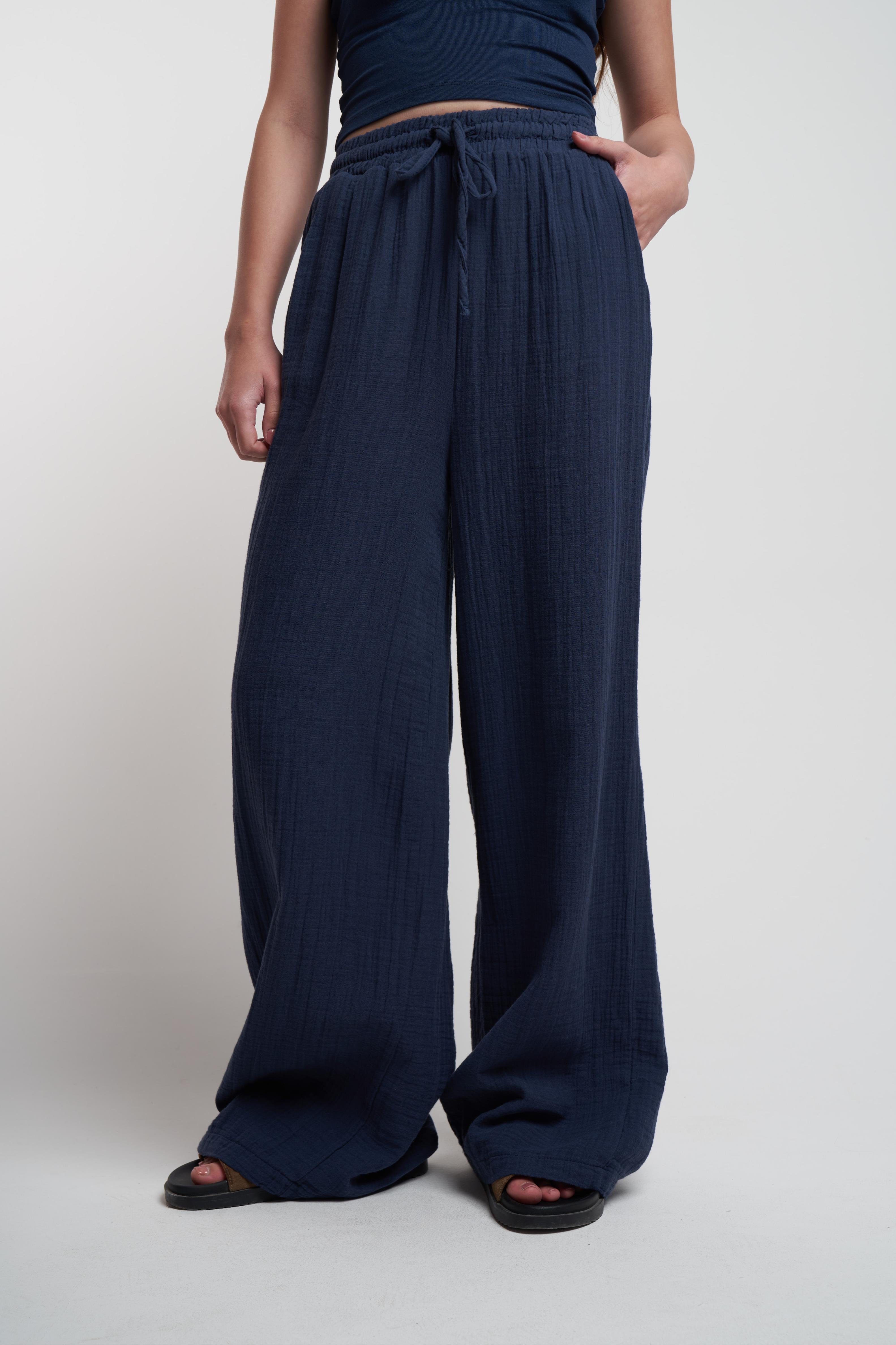 Müslin Bol Paça Pantolon Lacivert