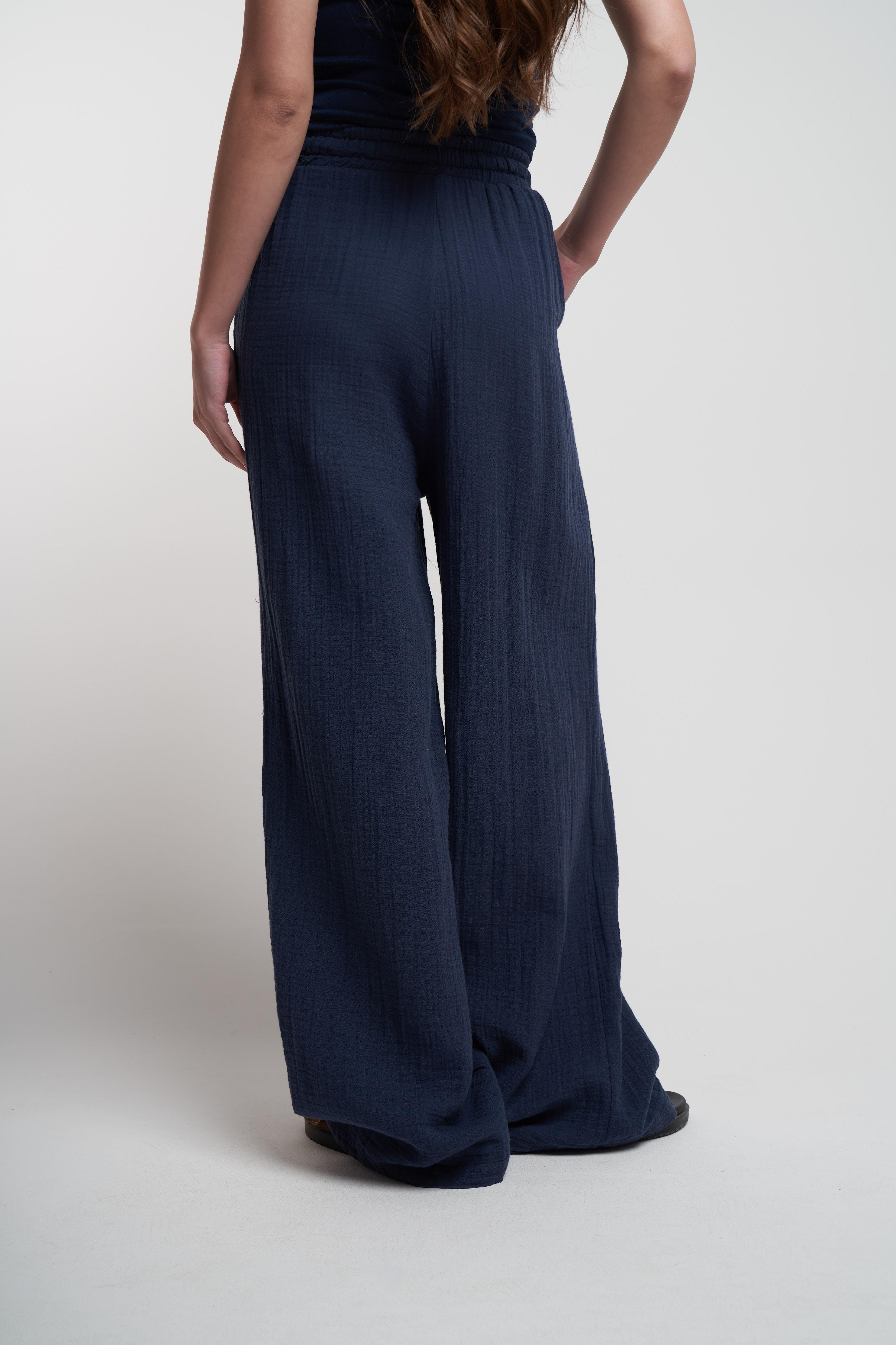 Müslin Bol Paça Pantolon Lacivert