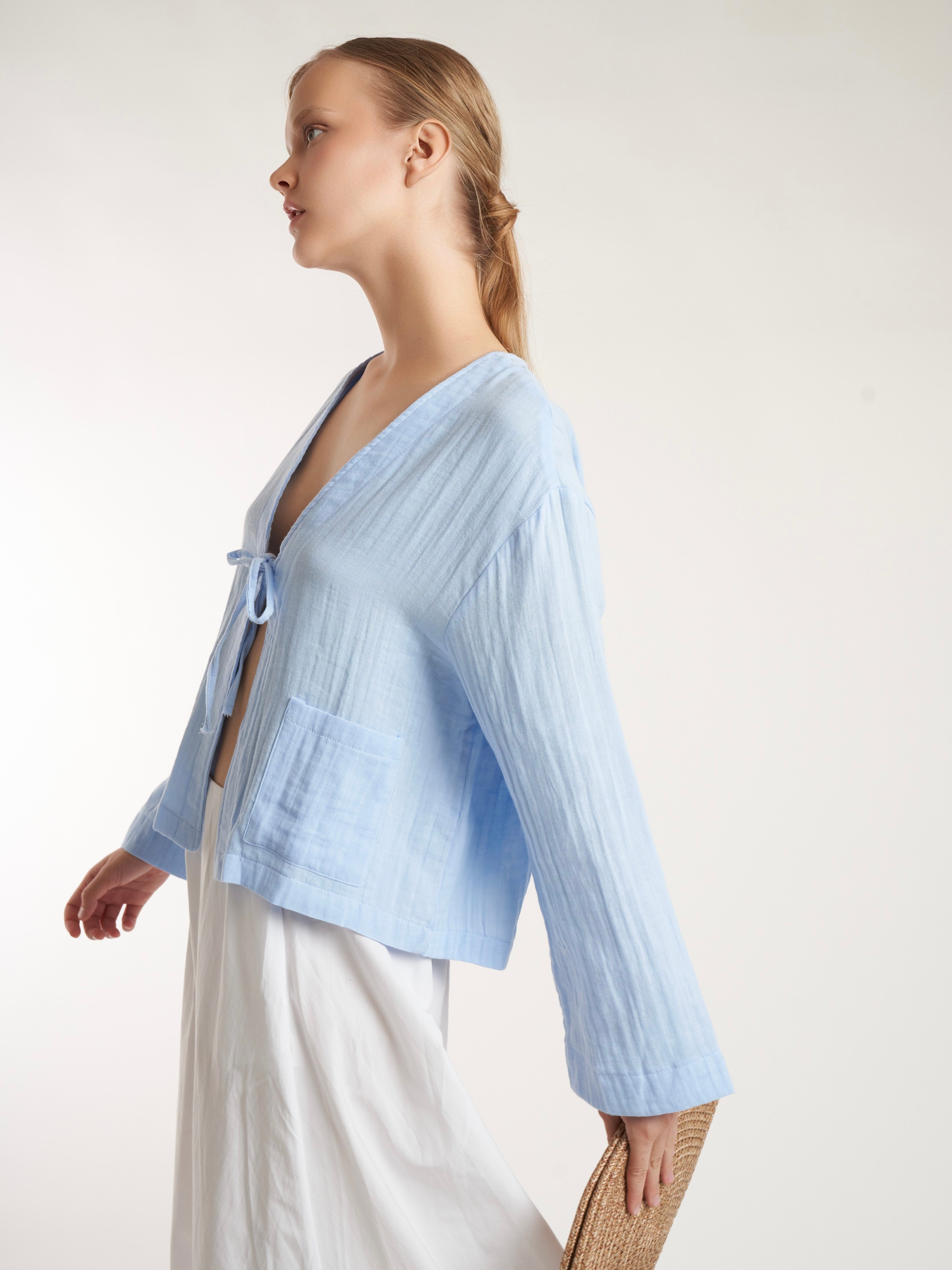 Müslin Kimono Hırka Bebe Mavi