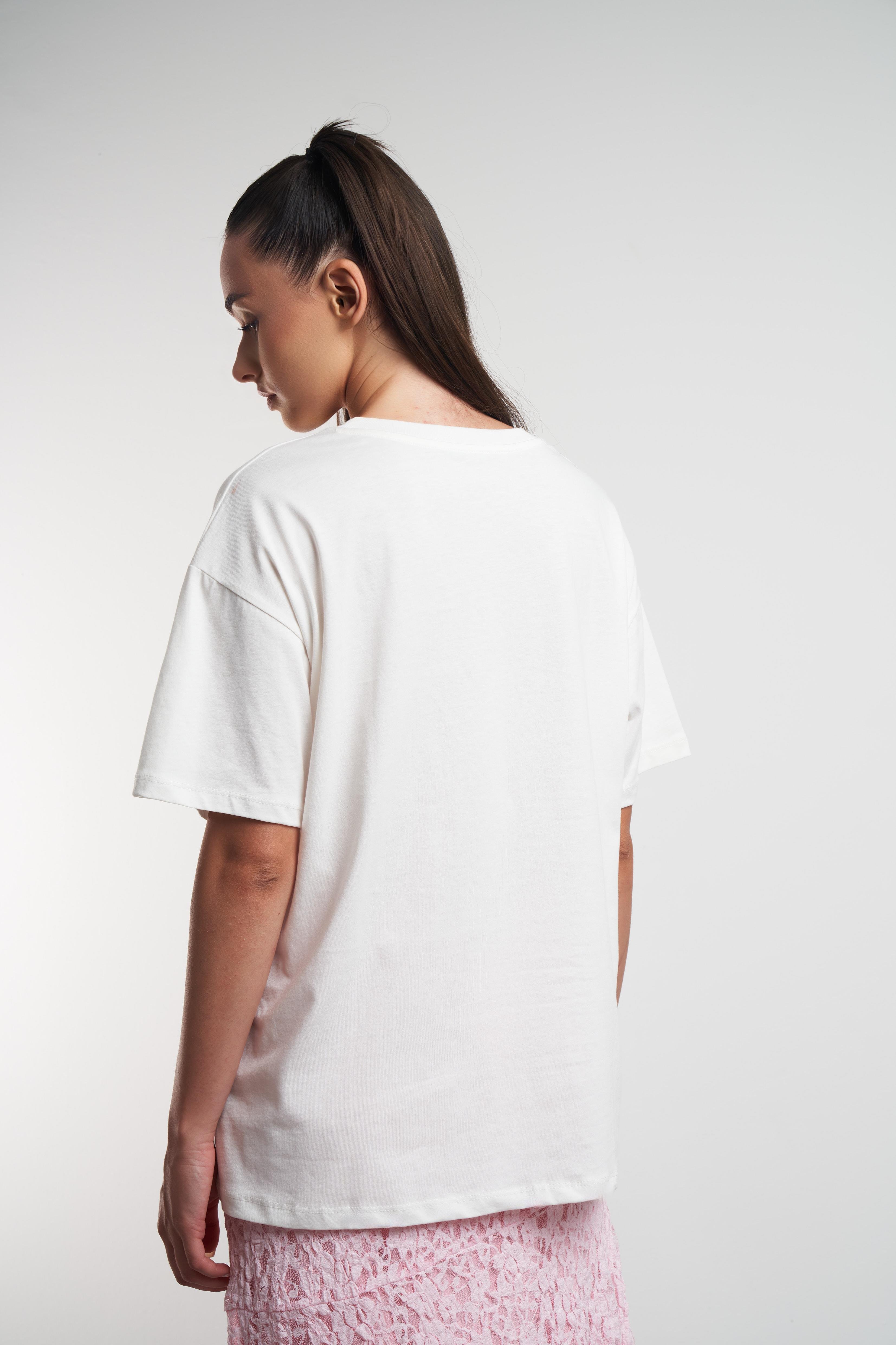 Mykonos Baskılı Kısa Kol T-shirt Ekru